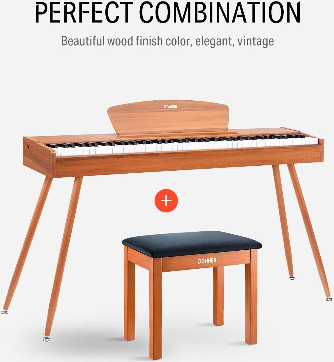 صندلی نیمکتی پیانو Donner EC2088 چوبی سخت و محکم با فضای ذخیره سازی بزرگ، نیمکت پیانوی چوبی محکم صندلی کتابخانه ای با کوسن جیر متراکم، رنگ چوب | EC2088 صندلی نیمکتی پیانو Donner EC2088 چوبی سخت و محکم با فضای ذخیره سازی بزرگ، نیمکت پیانوی چوبی محکم صندلی کتابخانه ای با کوسن جیر متراکم، رنگ چوب | EC2088