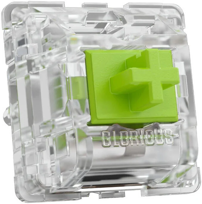 سوییچ های مکانیکی کلیکی Glorious Raptors (سوییچ های روغن کاری شده)، 36 عدد 5 پین، محفظه زیرین نایلون PA12، فنر استیل ضد زنگ با روکش نیکل، محفظه پلی کربنات، ساقه POM | GLO-SWT-RAPTOR-LUBED