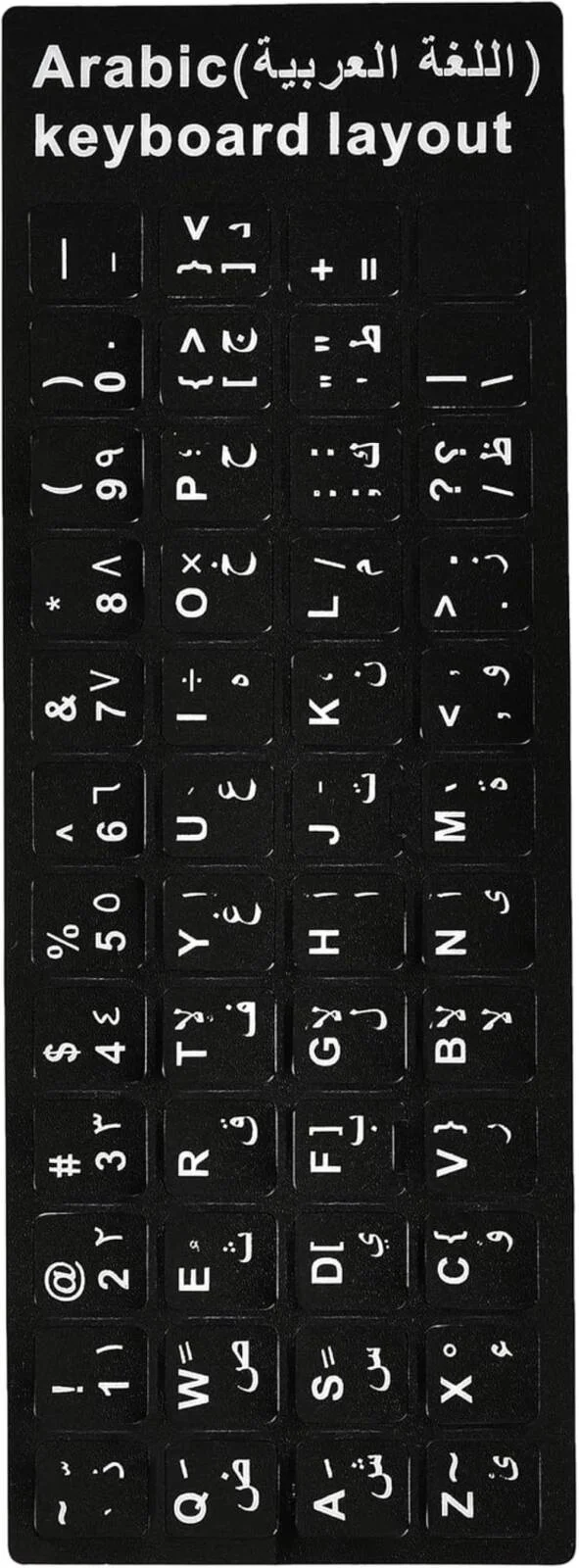 برچسب های صفحه کلید عربی جایگزین جهانی، بسته 2 عددی، پس زمینه مشکی با حروف سفید برای کامپیوتر لپ تاپ نوت بوک دسکتاپ (عربی) | KB-STICKER-ARABIC-2PK