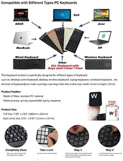 برچسب‌های صفحه‌کلید عربی جایگزین جهانی، پس‌زمینه سفید با حروف سیاه برای کامپیوتر، لپ‌تاپ، نوت‌بوک، دسکتاپ (عربی) | KB-STICKER-ARABIC