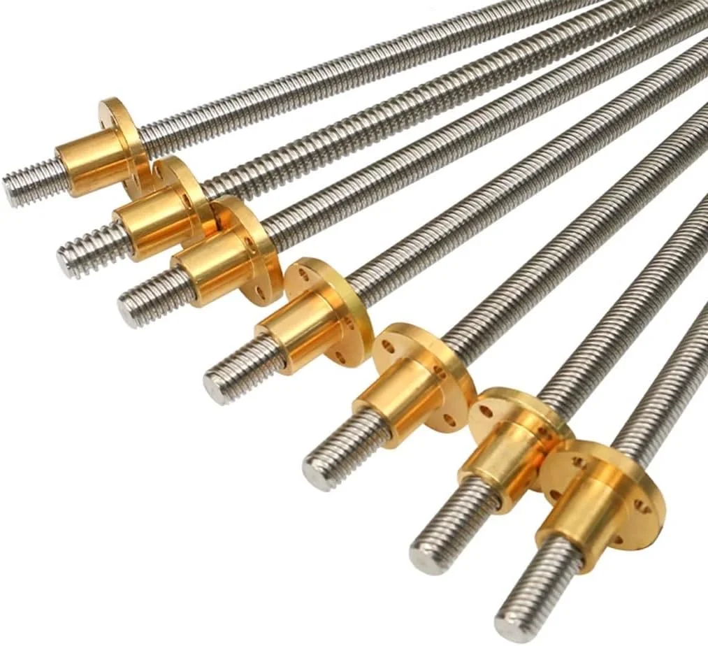 پیچ لید T12 قطعات پرینتر سه بعدی، طول 100mm-1000mm گام 4mm پیچ 2mm پیچ های فولادی ضد زنگ ذوزنقه ای با مهره مسی، 1 عدد (رنگ: گام 4mm پیچ 2mm، اندازه: 700mm)