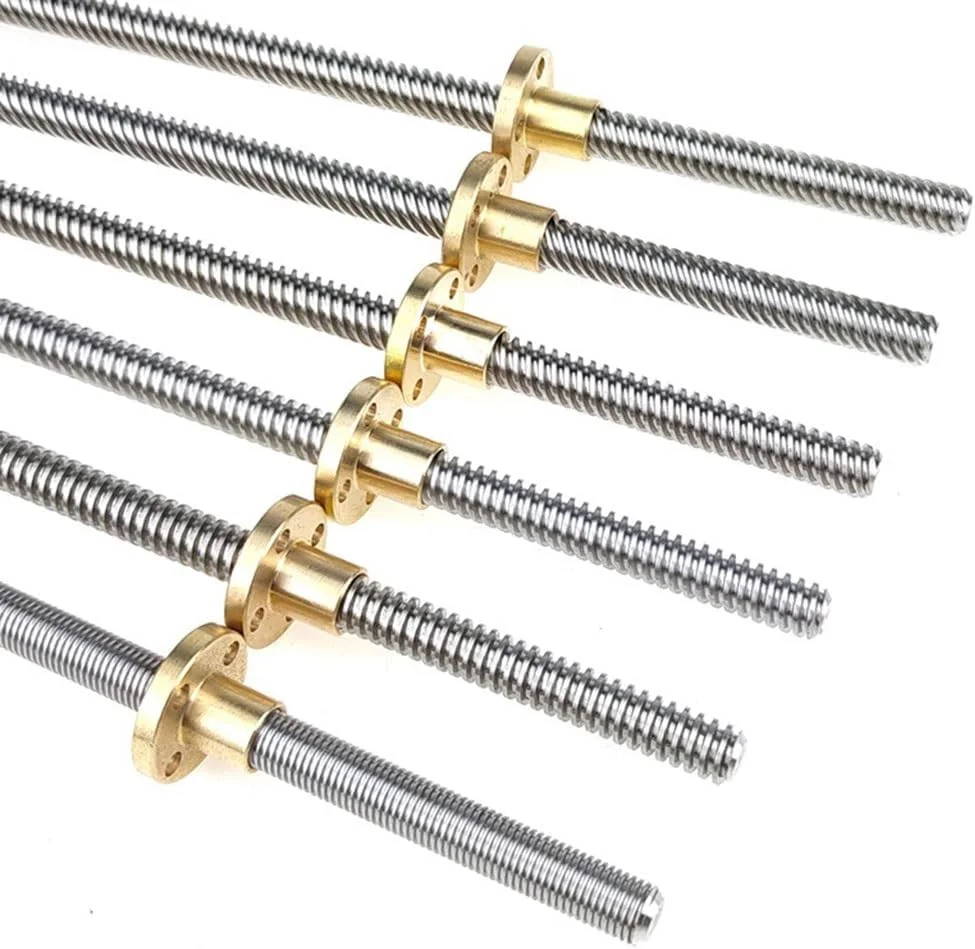 یک عدد پیچ لید استیل ضد زنگ T8 با لید 2mm 4mm 8mm ذوزنقه ای با مهره 100-800mm، پیچ لید پرینتر سه بعدی (رنگ: لید 1mm، اندازه: 650mm با مهره)(لید 4mm، لید 4mm)
