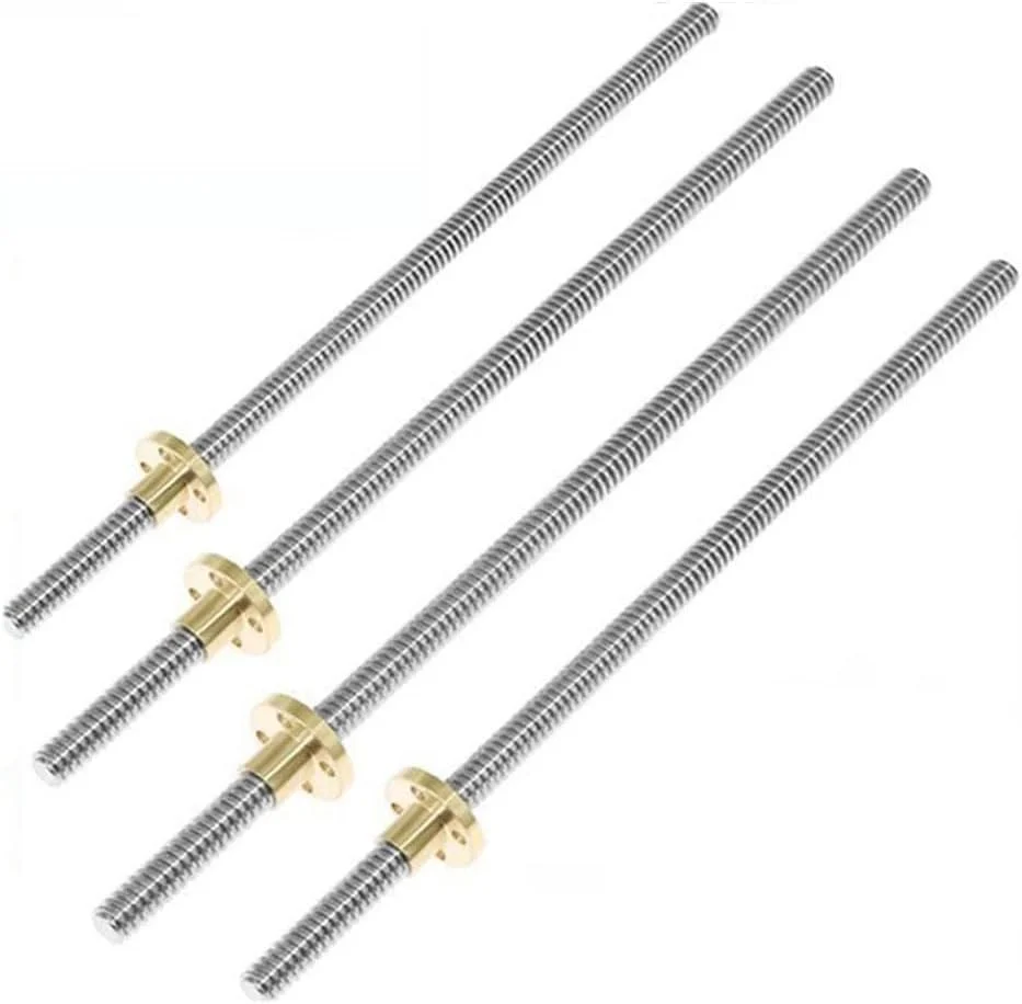 پیچ سرب T8 پرینتر سه بعدی، قطر خارجی 8 میلی متر، گام 2 میلی متر، طول 200mm 250mm 300mm 350mm 400mm 450mm 500mm به همراه مهره برای Reprap (رنگ: سرب 8 میلی متر، اندازه: 500 میلی متر) - بسته 4 عددی