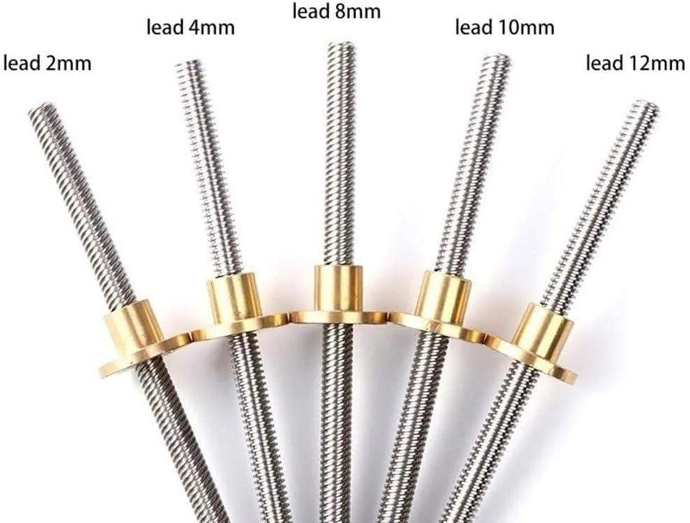 یک عدد پیچ سربی T12 پرینتر سه بعدی، گام 2 میلی متر، طول 100 تا 1000 میلی متر، پیچ ذوزنقه ای فولاد ضد زنگ با مهره برنجی (300 میلی متر)