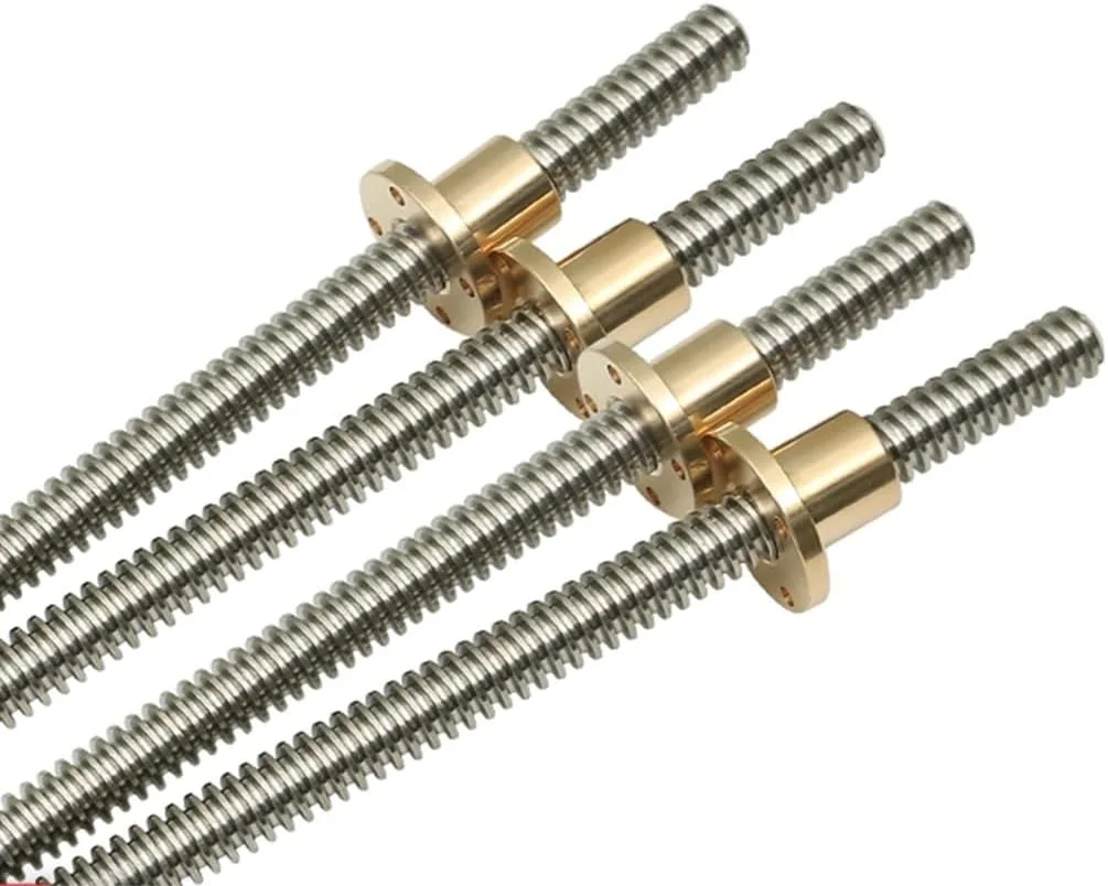 پیچ لید پرینتر سه بعدی T20، قطر 20 میلی متر، گام 4 میلی متر، طول 100، 200، 300، 350، 500، 600، 800، 1000 میلی متر، میله فولاد ضد زنگ با مهره مسی، 1 عدد (رنگ: T20*4، سایز: 900 میلی متر)