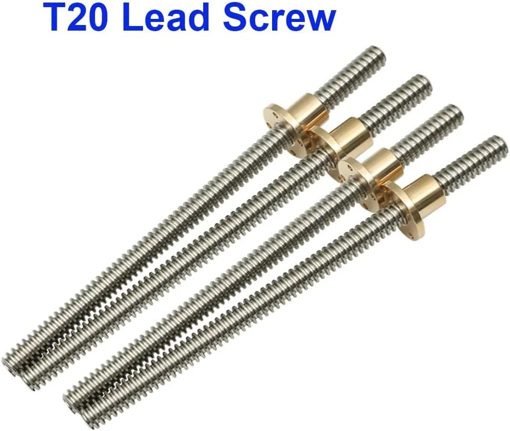 پیچ لید پرینتر سه بعدی T20، قطر 20 میلی متر، گام 4 میلی متر، طول 100، 200، 300، 350، 500، 600، 800، 1000 میلی متر، میله فولاد ضد زنگ با مهره مسی، 1 عدد (رنگ: T20*4، سایز: 900 میلی متر)