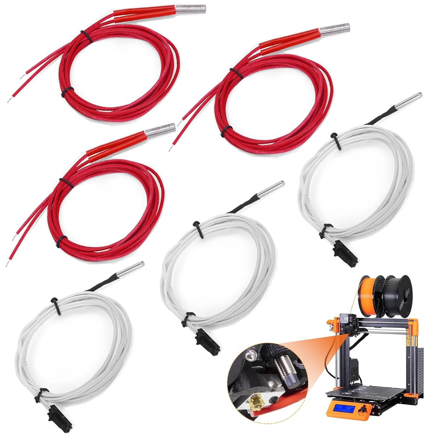 کیت کارتریج گرمکن و ترمیستور برای پروسا i3 MK3/MK3S+، المنت لوله گرمایشی 24 ولت 40 وات + سنسور دمای بالا با محافظ حرارتی، لوازم جانبی قطعات هات اند چاپگر سه بعدی (6 عدد)