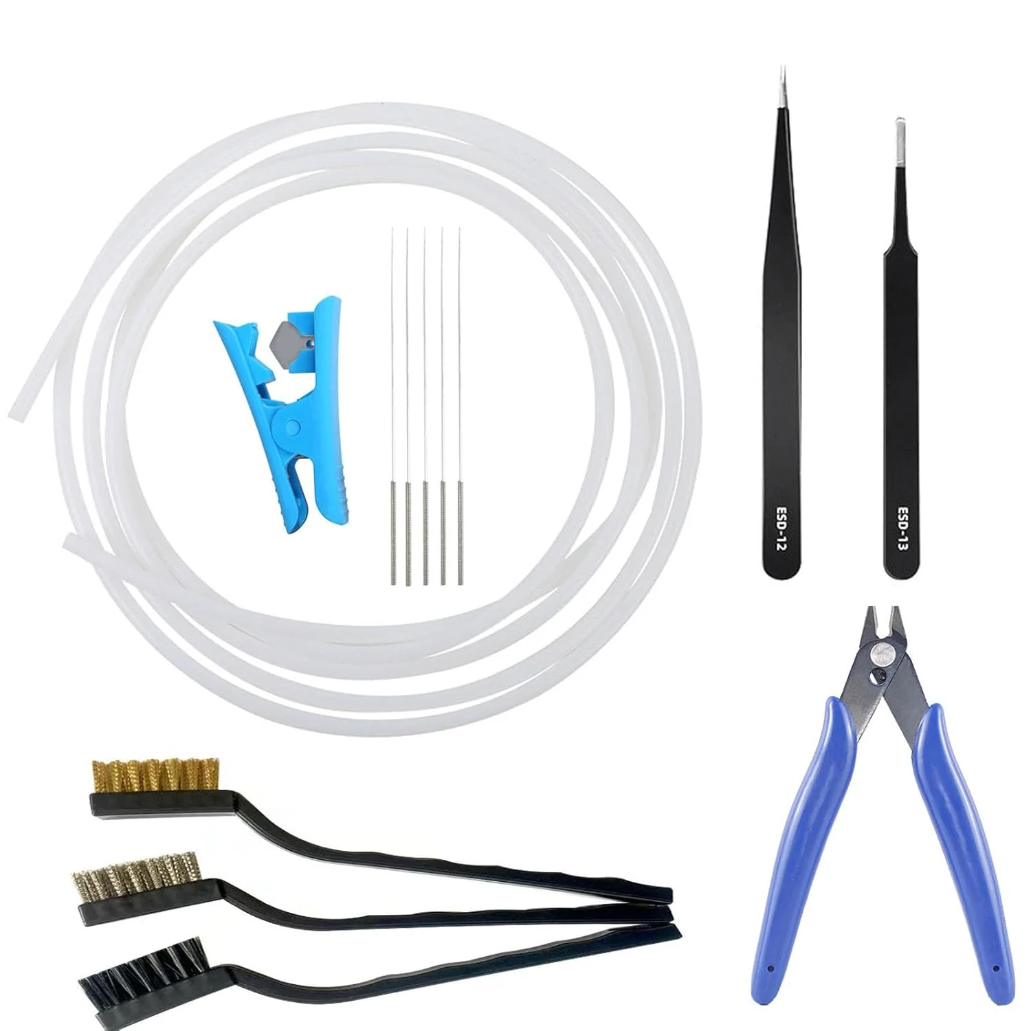کیت لوله PTFE فوق العاده صاف 2 متری، 2.5 میلی متر ID/4.0 میلی متر OD، برای Bambu Lab A1/A1 mini/P1P/P1S/X1C، برای Creality K1، K1 Max، Ender 3 V3، به همراه کاتر لوله، سوزن های تمیز کننده نازل، موچین، برس سیمی، انبردست
