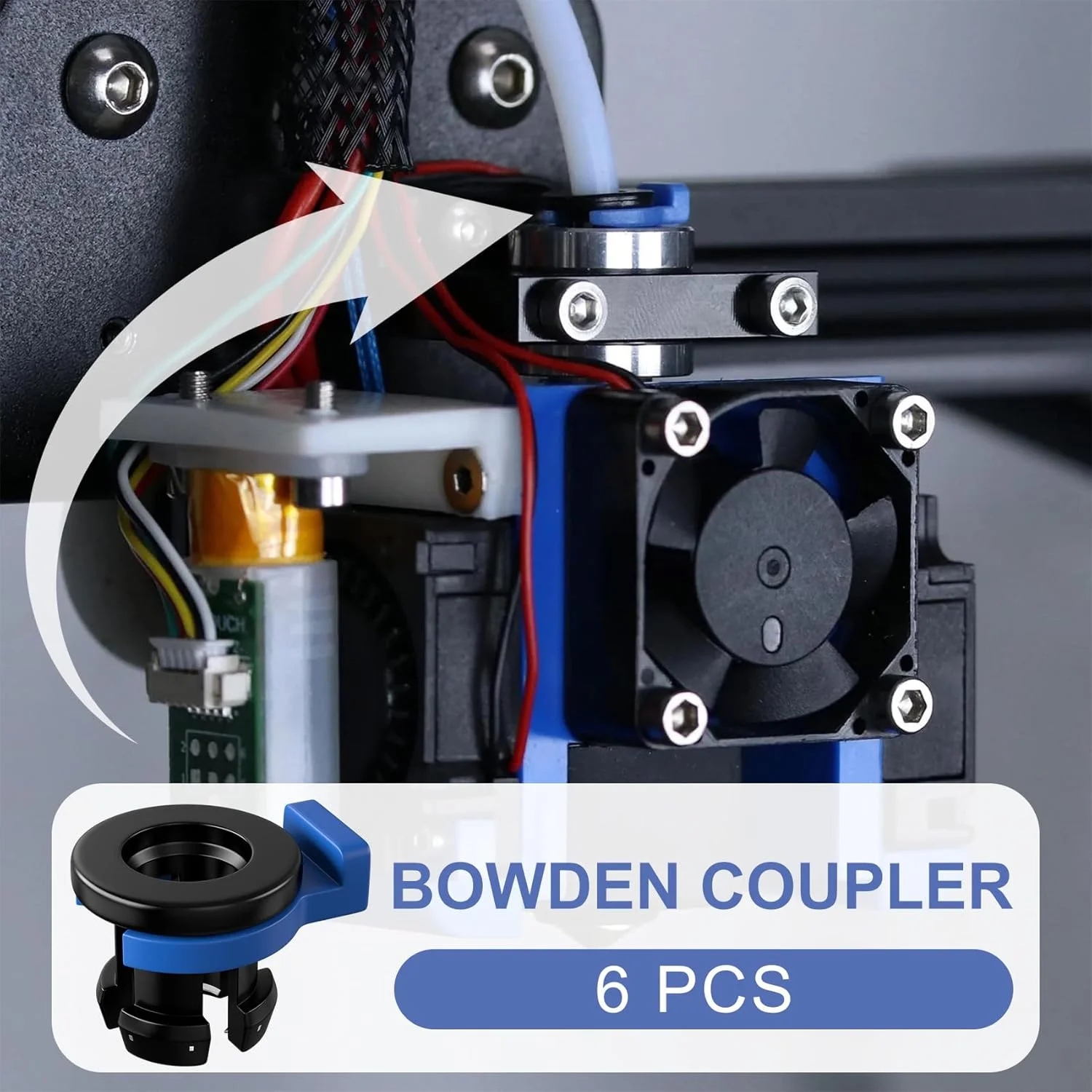 ۱۲ عدد اتصال دهنده لوله Bowden، مجموعه بست و گیره پلاستیکی Bowden، گیره بست برای لوازم جانبی پرینتر سه بعدی - مشکی و آبی