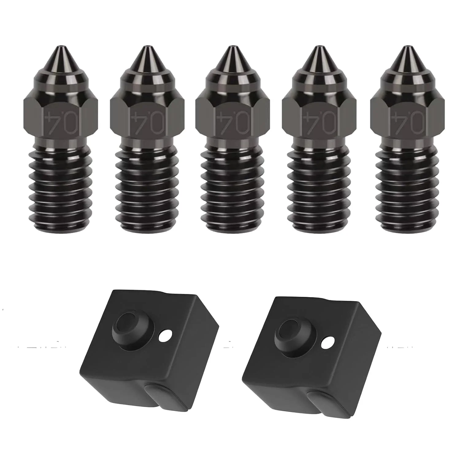 ۵ عدد نازل فولادی سخت کاری شده 0.4 میلی متری Ender 3 V3 SE، نازل های اکسترودر با سرعت چاپ بالا و جریان بالا برای پرینتر سه بعدی Ender 3 V3 SE/Ender 5 S1/Ender 7 به همراه 2 عدد روکش سیلیکونی بلوک گرم کننده
