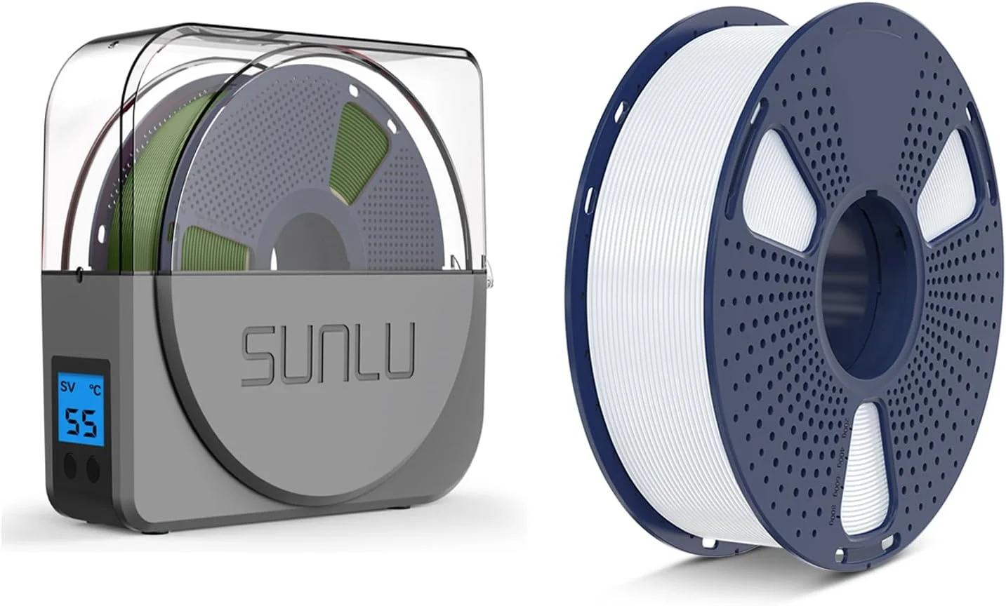 محفظه خشک کننده فیلامنت پرینتر سه بعدی SUNLU S1 Plus خاکستری، محل نگهداری فیلامنت با PLA Plus 1.75mm سفید