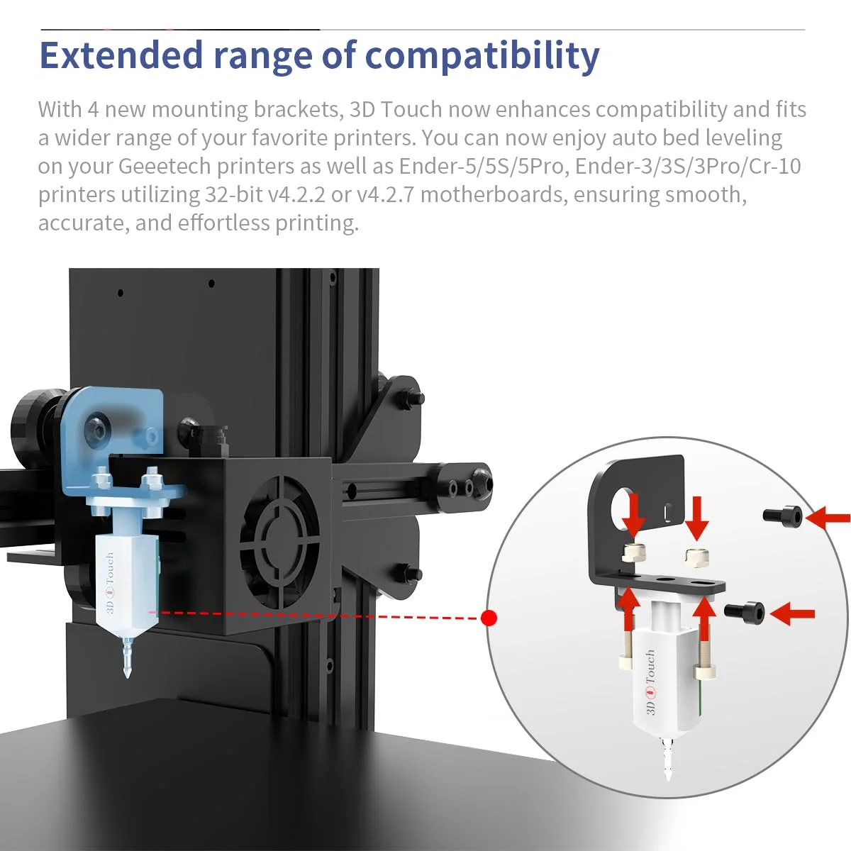 نسل جدید سنسور اتوماتیک تراز بستر V3.2 به همراه 4 براکت سازگار با پرینترهای سه بعدی Ender-3/3S/3Pro, Ender-5/5S/5Pro, CR-10 و Geeetech، دقت 0.005mm +/-