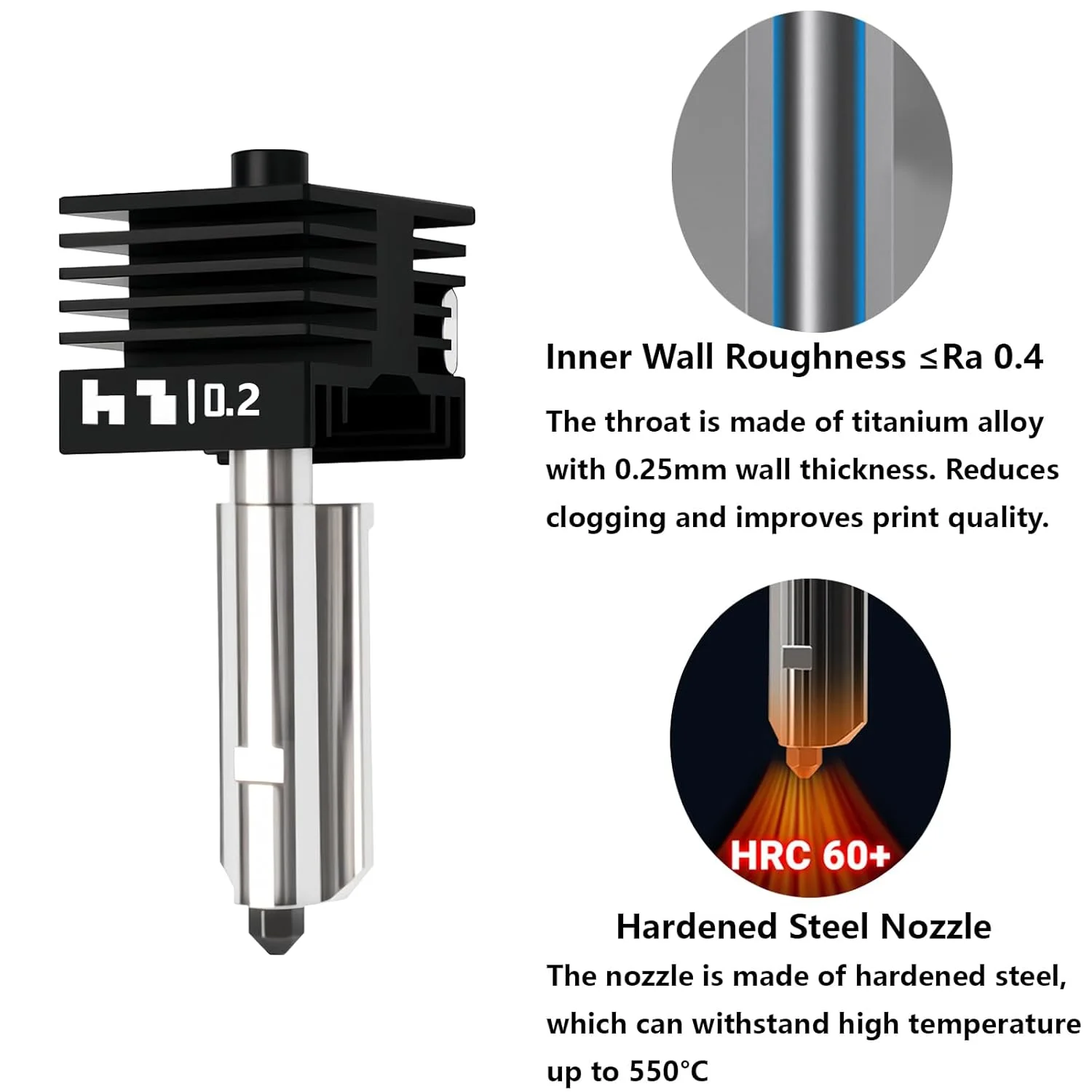 کیت هات‌اند ارتقا یافته 0.2 میلی‌متری H2D و H2S، کیت بلوک حرارتی هد چاپگر سه بعدی با نازل فولادی سخت‌کاری شده 0.2 میلی‌متری و جوراب سیلیکونی برای Bambu Lab H2D، H2S، A1/A1 Mini