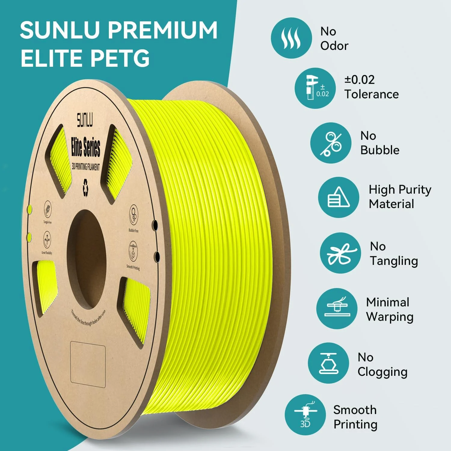 فیلامنت PETG رسمی و ممتاز سانلو 1.75 میلی‌متری - 1 کیلوگرم (2.2 پوند) فیلامنت قوی پرینتر سه بعدی، دقت ابعادی 1.75 میلی‌متری +/- 0.02 میلی‌متر، 320 متر، زرد