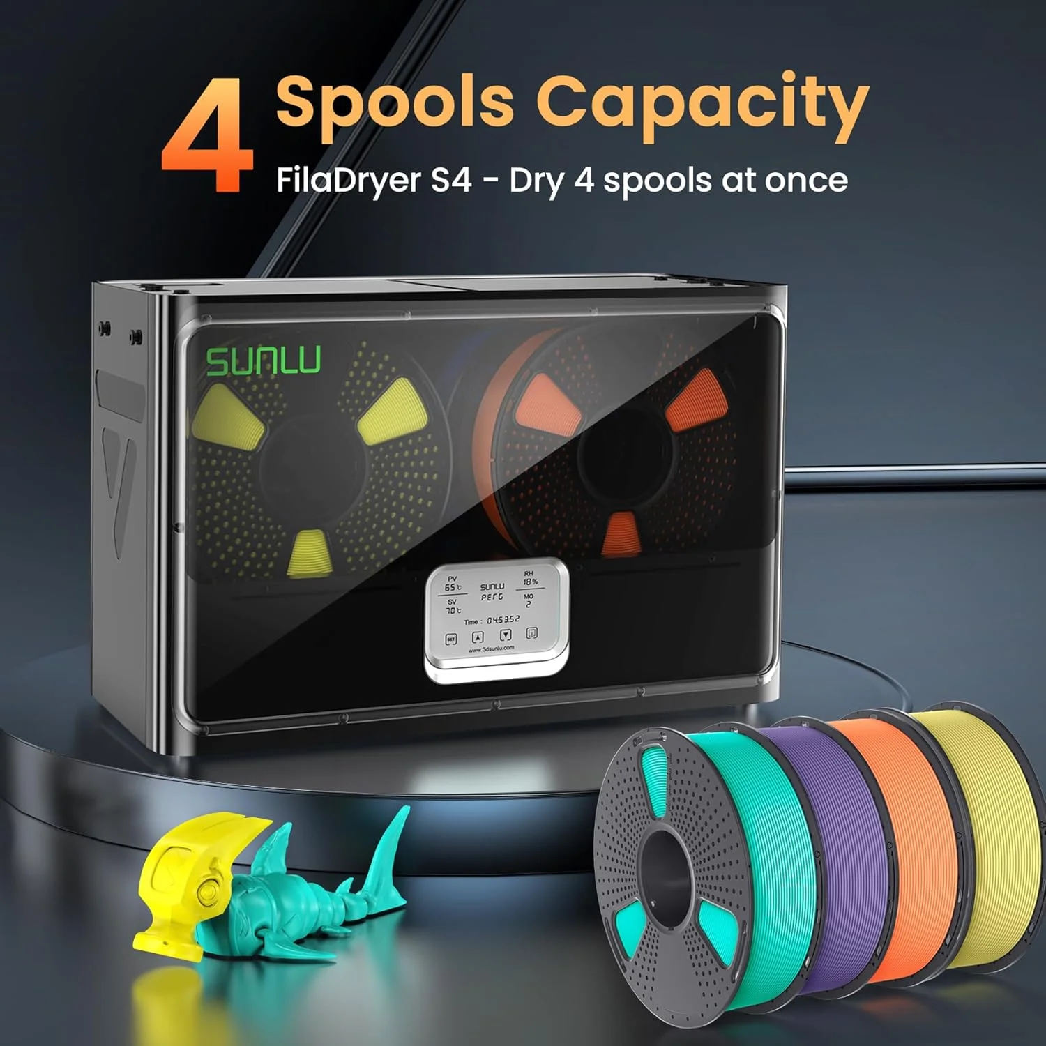 خشک کن فیلامنت پرینتر سه بعدی رسمی سانلو S4، ظرفیت 4 قرقره، 3 فن گردش هوا، هیتر PTC 350 واتی، حداکثر دمای 70 درجه سانتیگراد، حالت ذخیره انرژی، جعبه خشک کن فیلامنت نایلون TPU PLA PETG ABS، مشکی خشک کن فیلامنت پرینتر سه بعدی رسمی سانلو S4، ظرفیت 4 قرقره، 3 فن گردش هوا، هیتر PTC 350 واتی، حداکثر دمای 70 درجه سانتیگراد، حالت ذخیره انرژی، جعبه خشک کن فیلامنت نایلون TPU PLA PETG ABS، مشکی