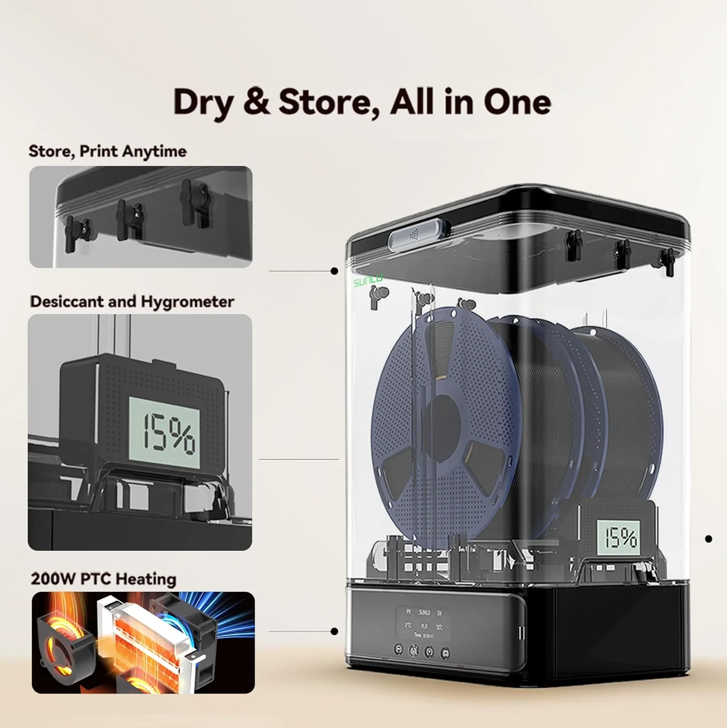 اتصال دهنده رسمی فیلامنت SUNLU و خشک کن فیلامنت SP2 برای فیلامنت پرینتر سه بعدی