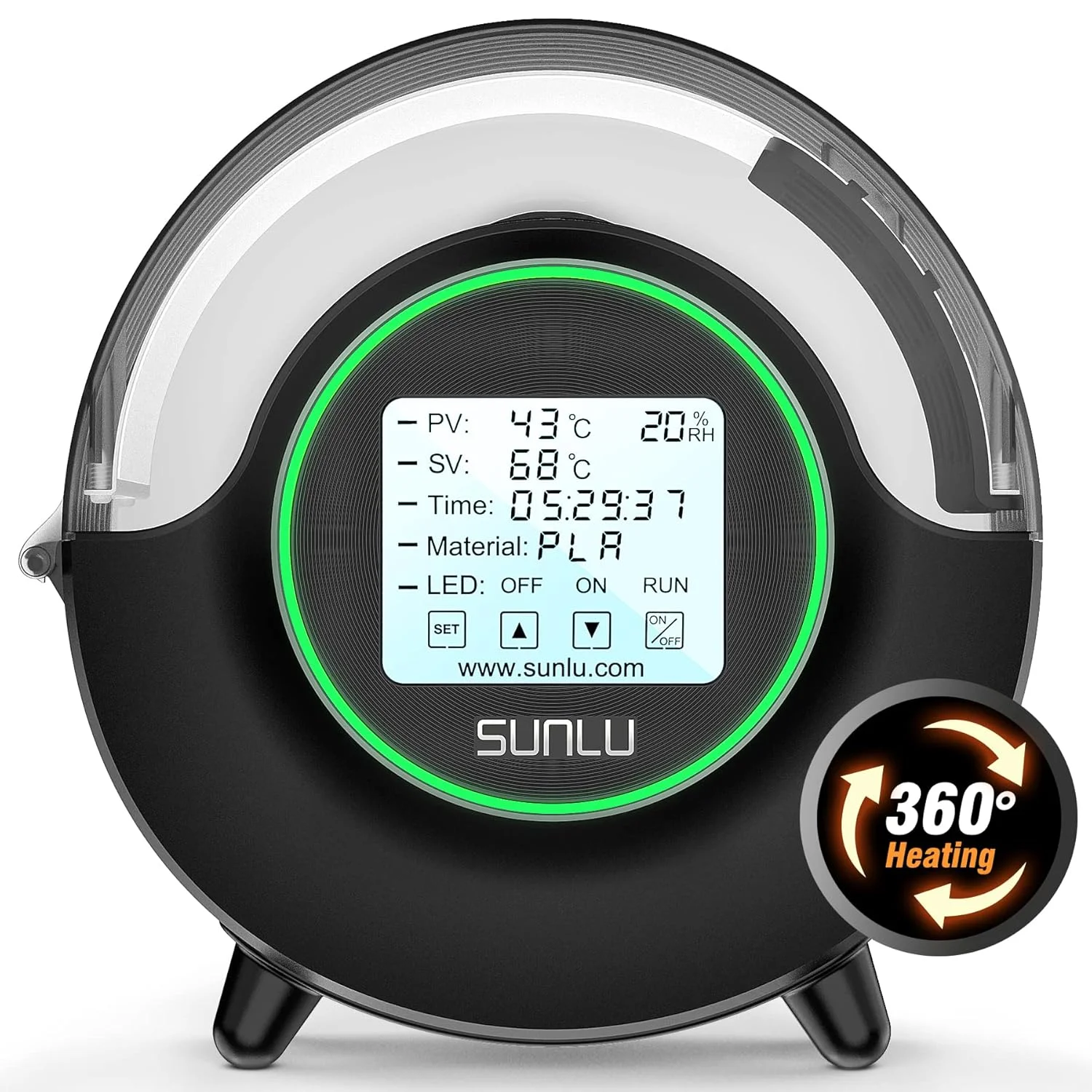 خشک کن فیلامنت رسمی SUNLU S2، حداکثر دمای 70 درجه سانتیگراد، فن گردش داخلی، جعبه نگهداری فیلامنت پرینتر سه بعدی، خشک کننده فیلامنت نایلون TPU PLA PETG ABS (مشکی)