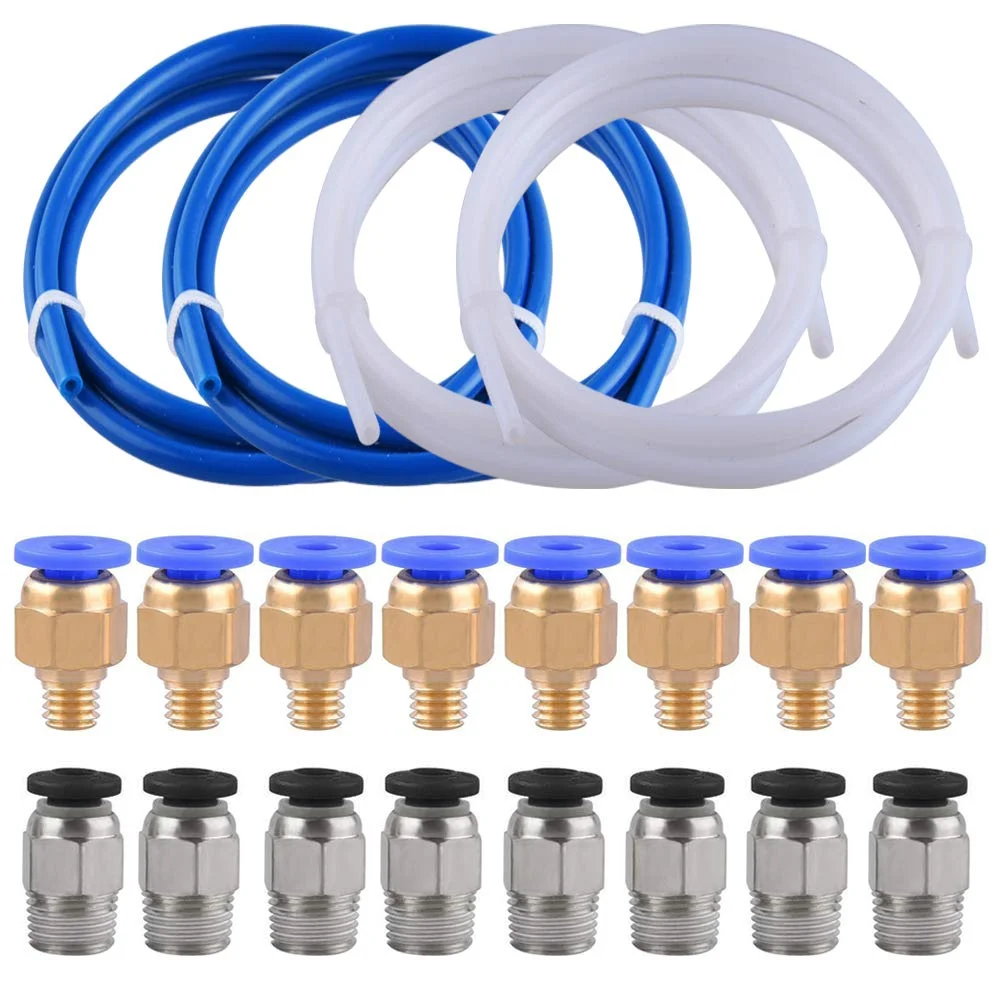 لوله تفلون PTFE سیکوک، 4 عدد لوله 1 متری به همراه 8 عدد اتصالات PC4-M6 و 8 عدد اتصالات پنوماتیک مستقیم نری PC4-M10 برای پرینتر سه بعدی فیلامنت 1.75 میلی متری