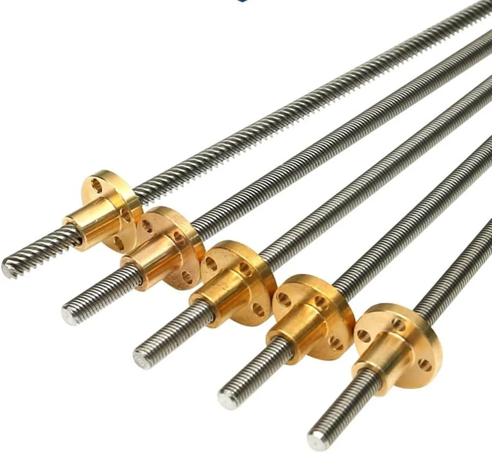 پیچ لید T6، پیچ ذوزنقه‌ای فولاد ضد زنگ با مهره مسی، گام 1mm/2mm لید 1mm/2mm/4mm/6mm/12mm میله ذوزنقه‌ای پرینتر سه بعدی، 1 عدد (رنگ: گام 2 لید 12mm، اندازه: 500mm)(گام 2 لید 12mm,P