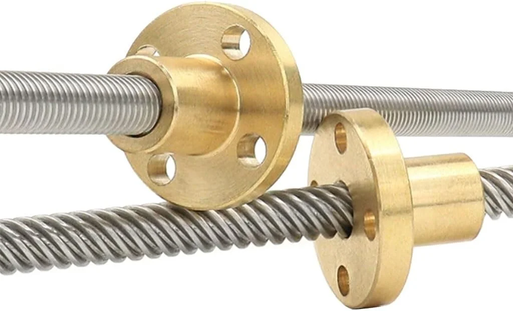 پیچ لید T6، پیچ ذوزنقه‌ای فولاد ضد زنگ با مهره مسی، گام 1mm/2mm لید 1mm/2mm/4mm/6mm/12mm میله ذوزنقه‌ای پرینتر سه بعدی، 1 عدد (رنگ: گام 2 لید 12mm، اندازه: 250mm)(گام 1mm لید 1mm)