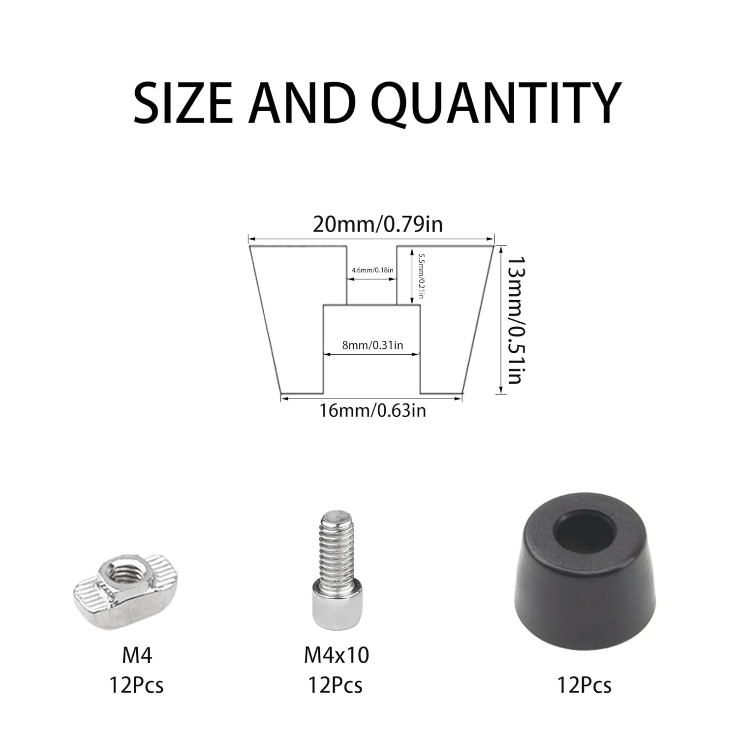 ۱۲ عدد پایه لرزه گیر لاستیکی با مهره T و آچار پیچ برای پروفیل آلومینیومی اکستروژن سری ۲۰۲۰ قطعات پرینتر سه بعدی