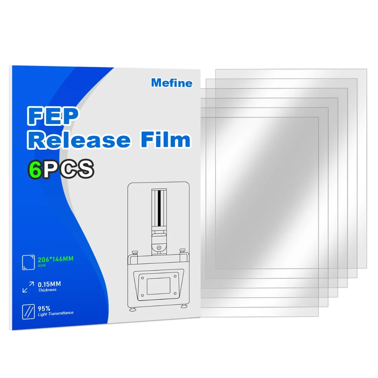 فیلم رهاسازی FEP شش عددی 206x146x0.15 میلی‌متر برای ELEGOO Mars 4, Mars 5, Mars 5 Ultra، جایگزینی Fep مخزن رزین، لوازم جانبی پرینتر سه بعدی