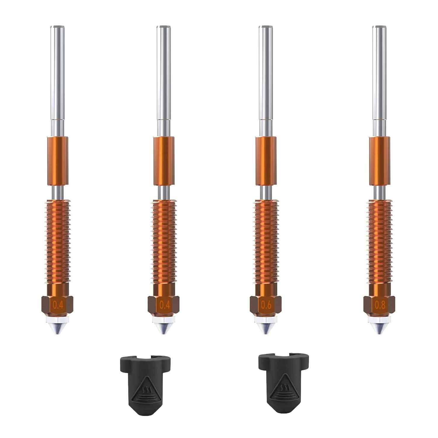 نازل K1C، کیت نازل تعویض سریع تکشاخ 4 عددی آلیاژ مس و نازل فولاد سخت شده (2 * 0.4mm+1 * 0.6mm+1 * 0.8mm + 2 عدد روکش سیلیکونی) برای پرینترهای سه بعدی Creality K1C، Ender 3 V3، Ender 3 V3 Plus