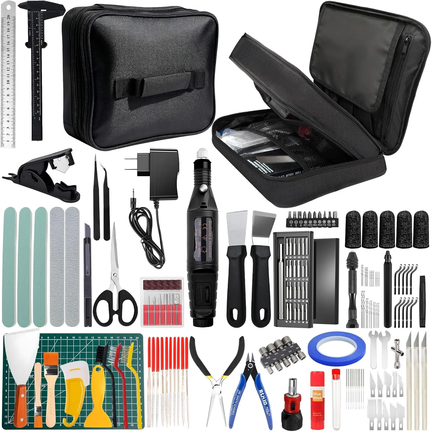 164 قطعه ابزار جانبی چاپ سه بعدی با کیف ابزار برای مدل ساز پرینتر سه بعدی، ابزارهای اساسی، مجموعه تمیز کننده نازل چاپ سه بعدی متنوع، ابزار مینی چرخشی، ابزارهای پرینتر سه بعدی برای حذف/برش (164، سایز بزرگ)