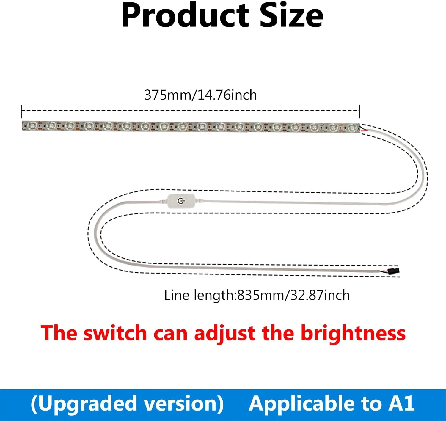 کیت نوار چراغ LED ارتقا یافته برای پرینتر سه بعدی Bambu Lab A1، با کلید تنظیم روشنایی نور، نصب آسان نوار چراغ LED 24 ولت، چراغ های با روشنایی بالا، قطعات جانبی پرینتر سه بعدی FDM