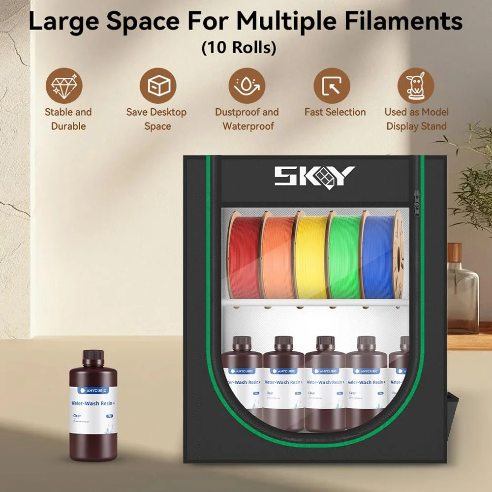جعبه نگهداری بسته 10 عددی رول پرینتر سه بعدی، قفسه نگهداری فیلامنت پرینت سه بعدی، جعبه ضد گرد و غبار و ضد آب برای نگهداری و سهولت در انبار کردن