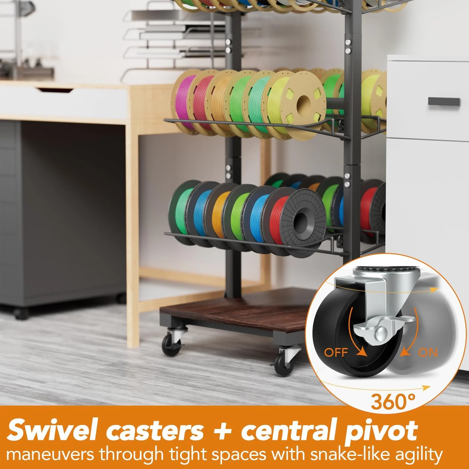 قفسه نگهداری فیلامنت پرینتر سه بعدی - سازمان دهنده مدولار 4 طبقه با چرخ برای قرقره های PLA، ABS، TPU - ظرفیت بزرگ، طراحی ضد گرد و غبار - نگهدارنده فیلامنت صرفه جویی در فضا لوازم جانبی پرینتر سه بعدی سنگین