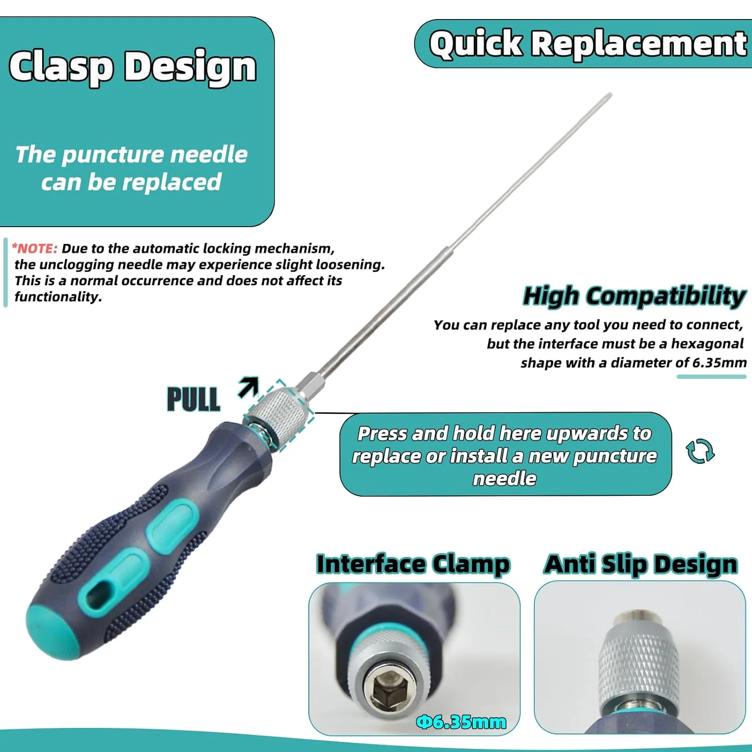 ابزار جانبی پرینتر سه بعدی برای رفع گرفتگی، سوزن سوراخ کننده گلوگاه با قطر 1.7 میلی متر و طول 200 میلی متر برای نازل های 1.75 میلی متری، کیت تمیز کننده نازل پرینتر سه بعدی، سوزن قابل جابجایی، استفاده مجدد از دسته