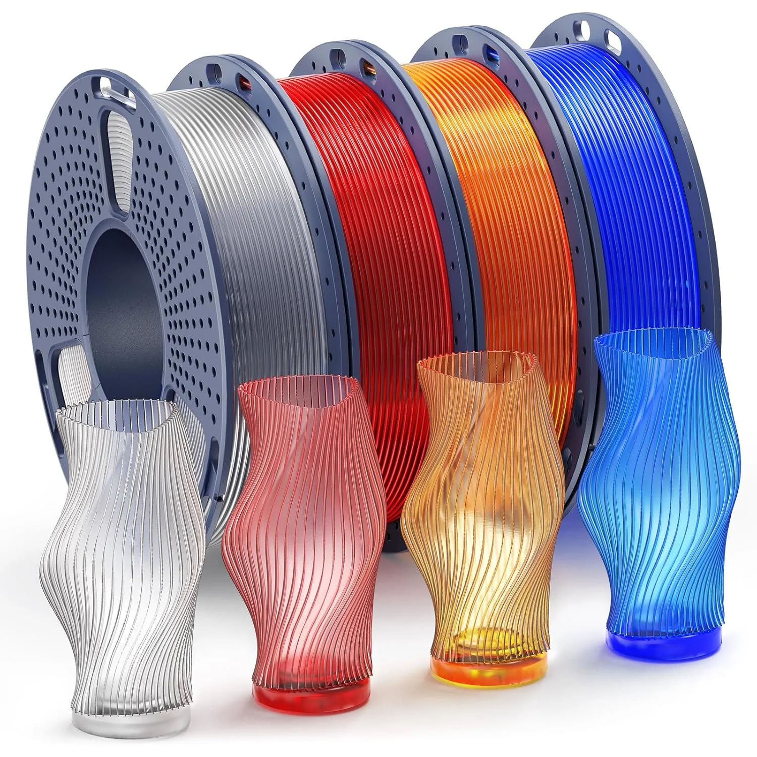 بسته فیلامنت PLA شفاف SUNLU 1.75mm، بسته فیلامنت پرینتر سه بعدی چند رنگ، بسته بندی جداگانه وکیوم شده، رول 250 گرمی، 4 رول، سری شفاف - شفاف + قرمز + نارنجی + آبی بسته فیلامنت PLA شفاف SUNLU 1.75mm، بسته فیلامنت پرینتر سه بعدی چند رنگ، بسته بندی جداگانه وکیوم شده، رول 250 گرمی، 4 رول، سری شفاف - شفاف + قرمز + نارنجی + آبی