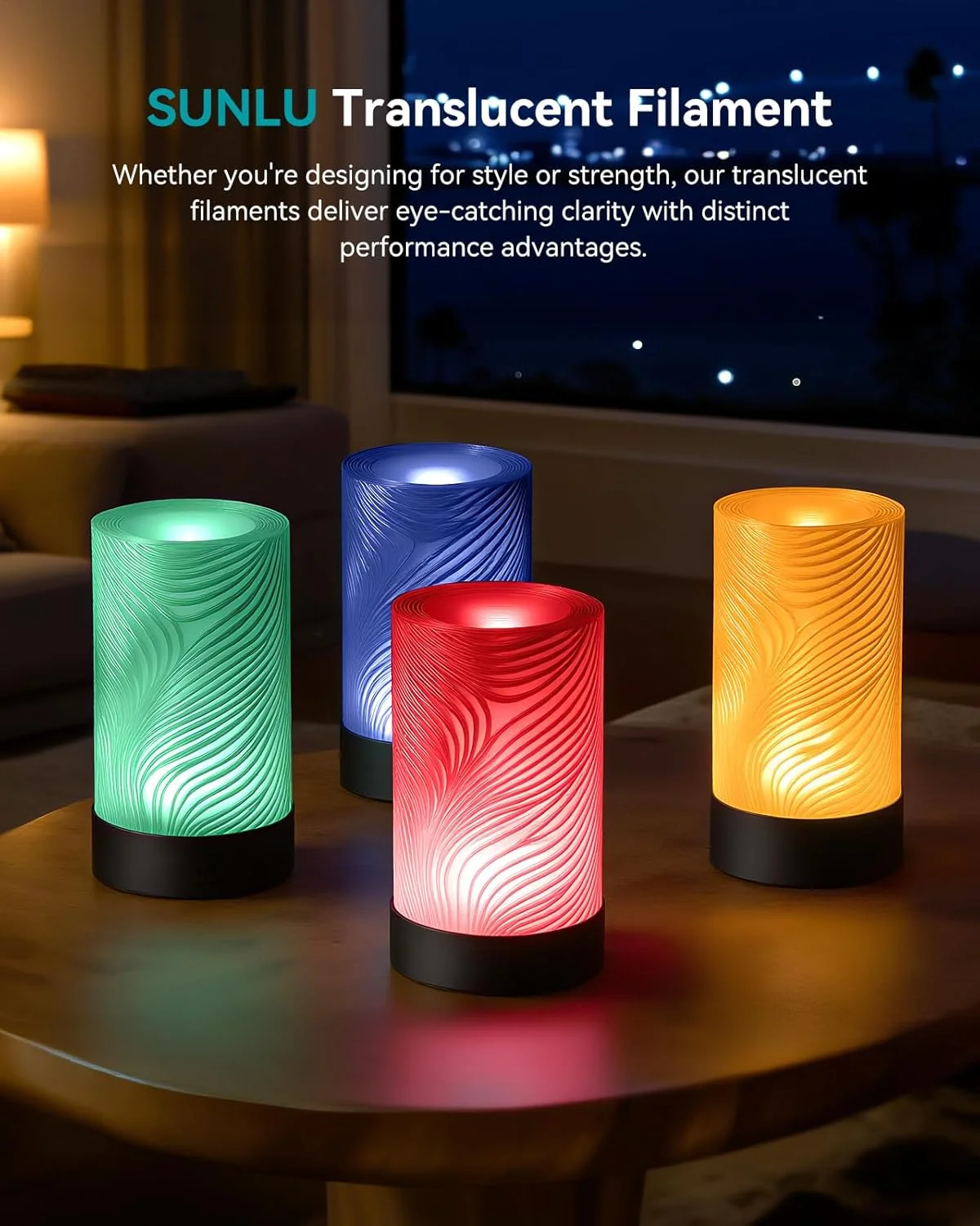 بسته فیلامنت PLA شفاف SUNLU 1.75mm، بسته فیلامنت پرینتر سه بعدی چند رنگ، بسته بندی جداگانه وکیوم شده، رول 250 گرمی، 4 رول، سری شفاف - شفاف + قرمز + نارنجی + آبی