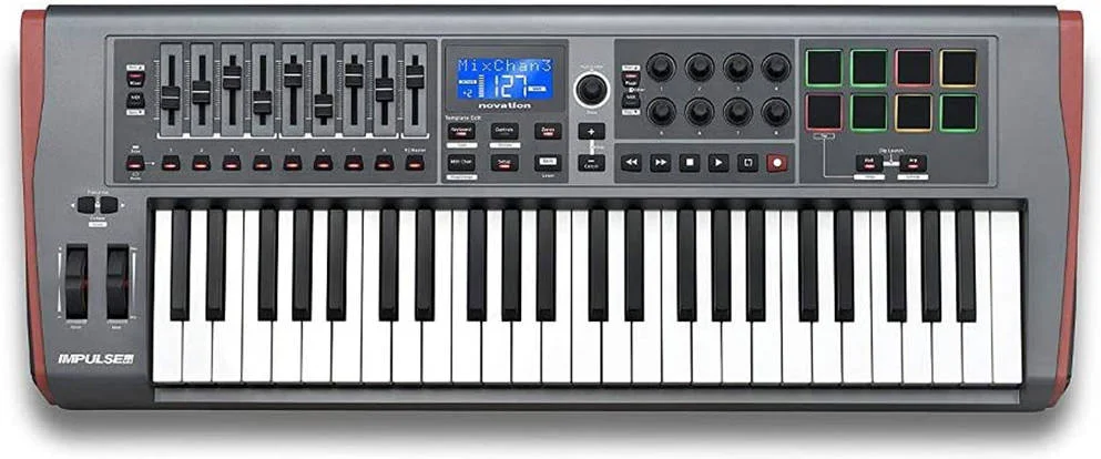 کیبورد کنترلر میدی USB نواشن Impulse 49، 49 کلید، فناوری اسکن با نرخ بالا، کنترل کامل DAW/Plug-in، تخصیص آسان همه کنترل‌ها، سازگار با کلاس و تغذیه از طریق USB، مشکی | NOVIMP49