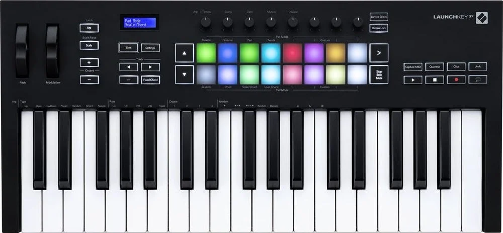 Novation Launchkey 37 MK3، 8 دستگیره کنترل + چرخ‌های Pitch و Mod، 37 کلید حساس به ضربه، کنترلر میدی کیبورد USB (37 کلید) | AMS-LAUNCHKEY-37-MK3