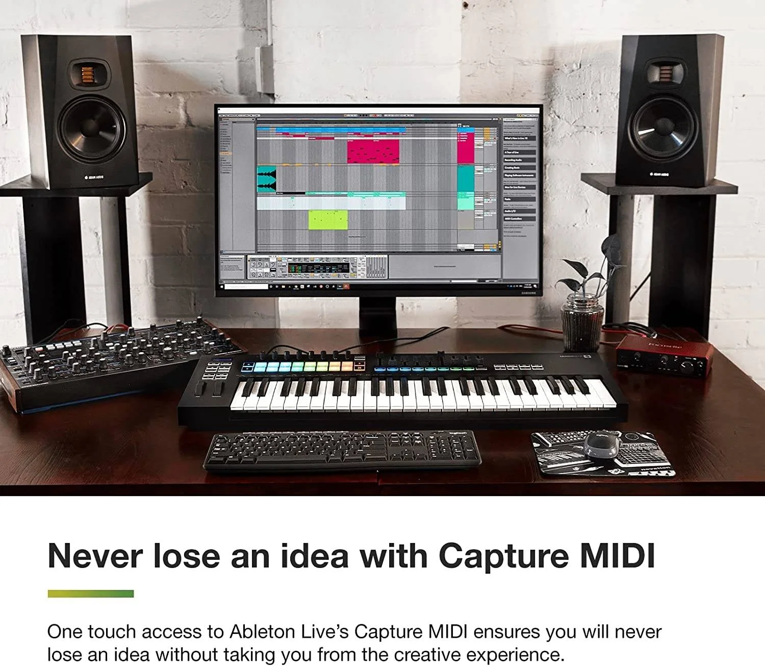 کنترلر میدی کیبورد Novation Launchkey 49 MK3، یکپارچگی بی‌نقص با Ableton Live، حالت آکورد/گام، آرپژیاتور، چرخ‌های Pitch Bend و Modulation، 8 ناب چرخشی، سیاه/سفید | 49 MK3