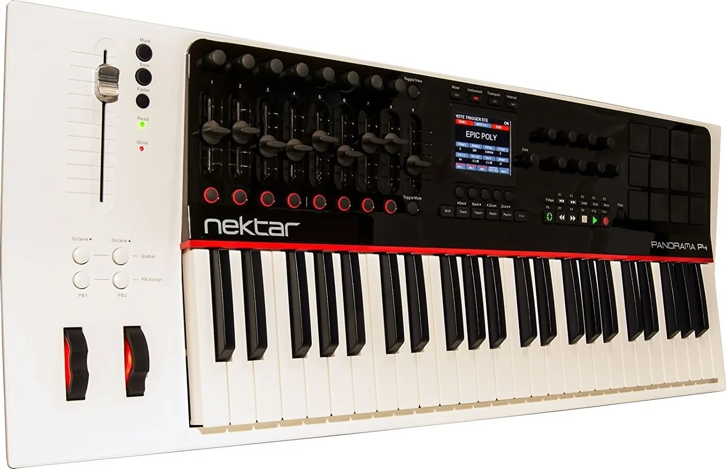 Nektar Panorama 49-key MIDI Controller Keyboard, 49 Velocity-Sensitive Keys12 Pads, 9 x 45mm Faders, 16 Encoders, Dedicated Transport Buttons, USB Bus Powered, - White | PANORAMA P4