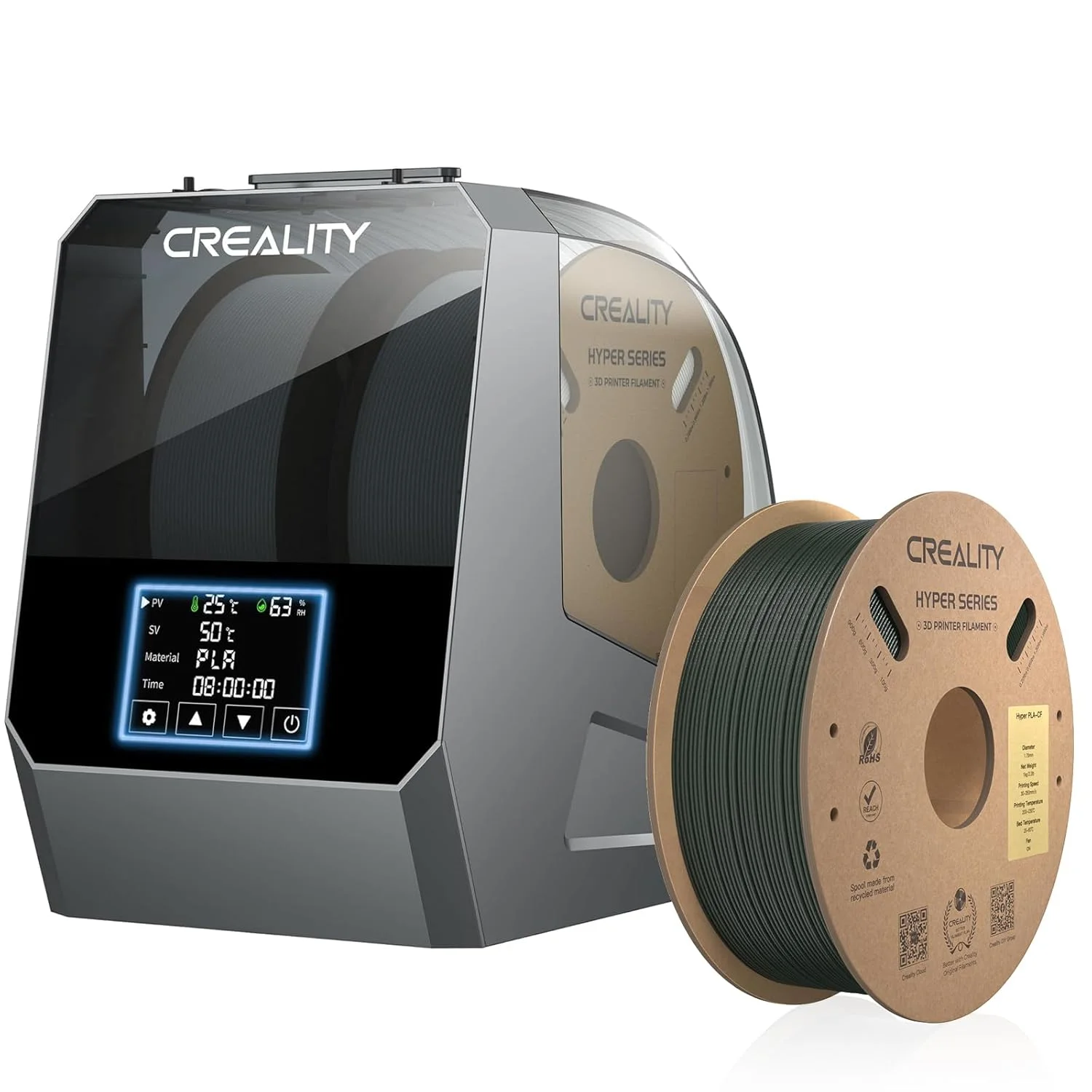 خشک کن فیلامنت CREALITY Space Pi Plus و فیلامنت Hyper PLA-CF (فیبر کربن) 1.75mm سبز تیره