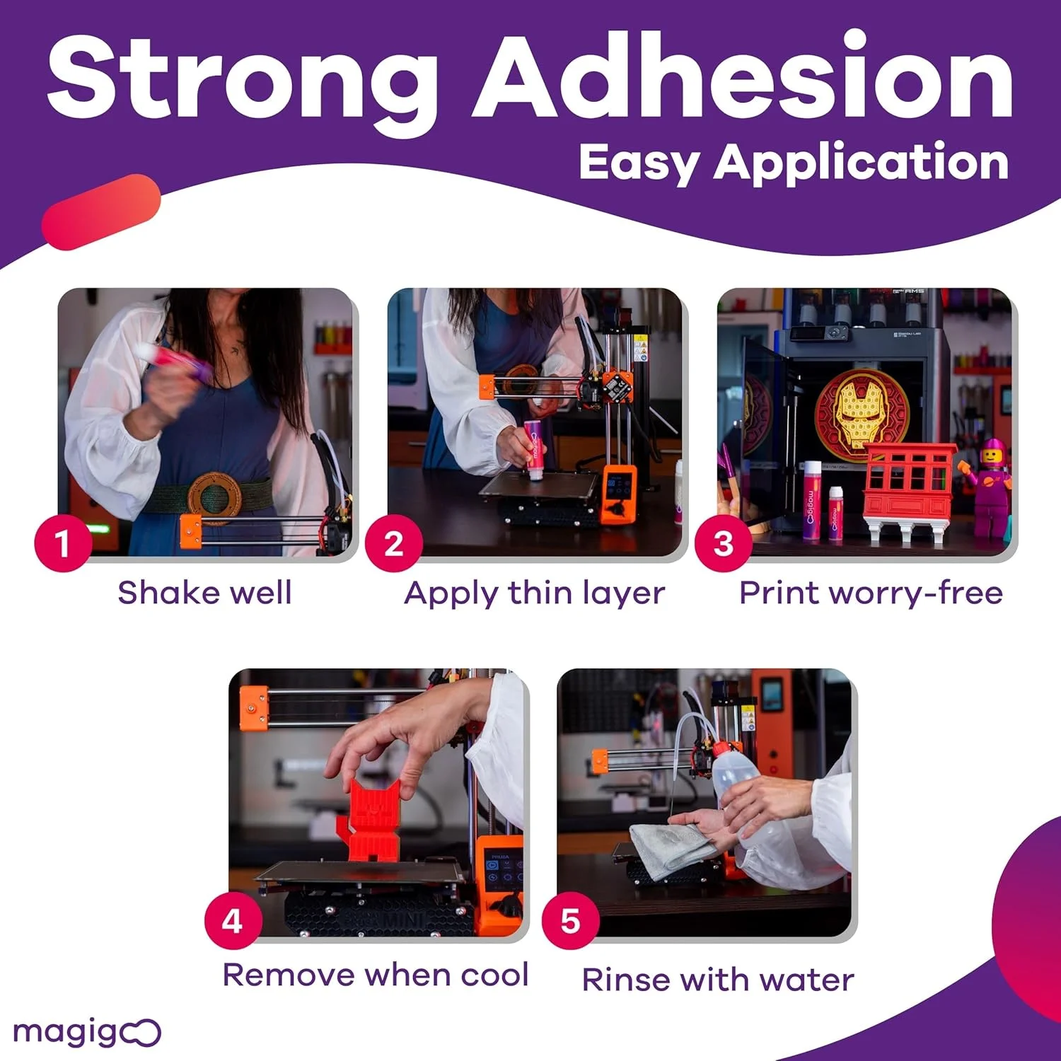 چسب چسبنده پرینتر سه بعدی Magigoo MO2018 - کاهش تاب برداشتن برای فیلامنت های ABS، PLA، PETG، HIPS، ASA و TPU - سازگار با صفحه انعطاف پذیر، شیشه، PEI، Buildtak و Kapton - محلول همه کاره (120 میلی لیتر)