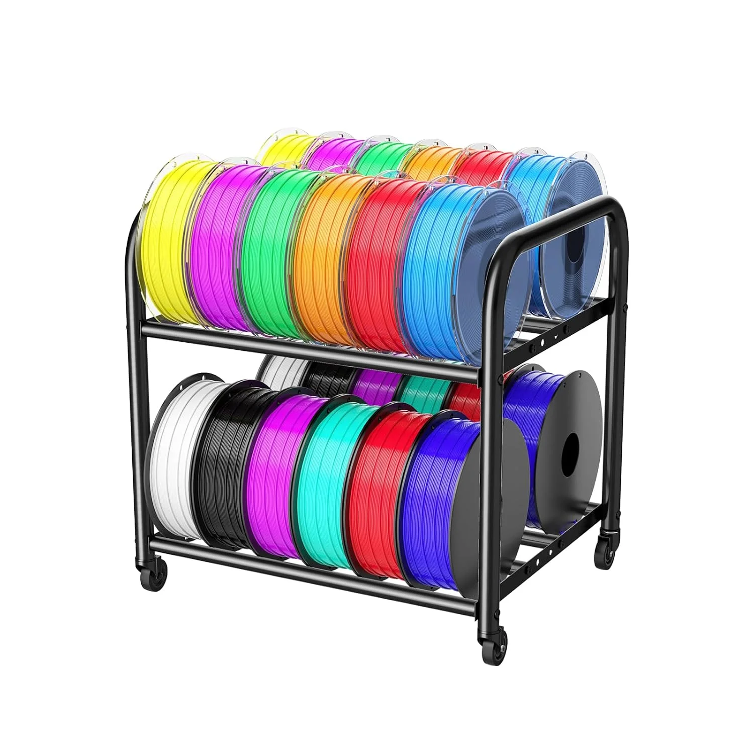 قفسه فلزی دو طبقه برای نگهداری فیلامنت، چرخ دستی جمع و جور با قابلیت تنظیم برای قرارگیری زیر میز، مناسب برای نگهداری بیش از 24 قرقره فیلامنت PLA/ABS/TPU، برای خانه، کارگاه اداری، استودیو