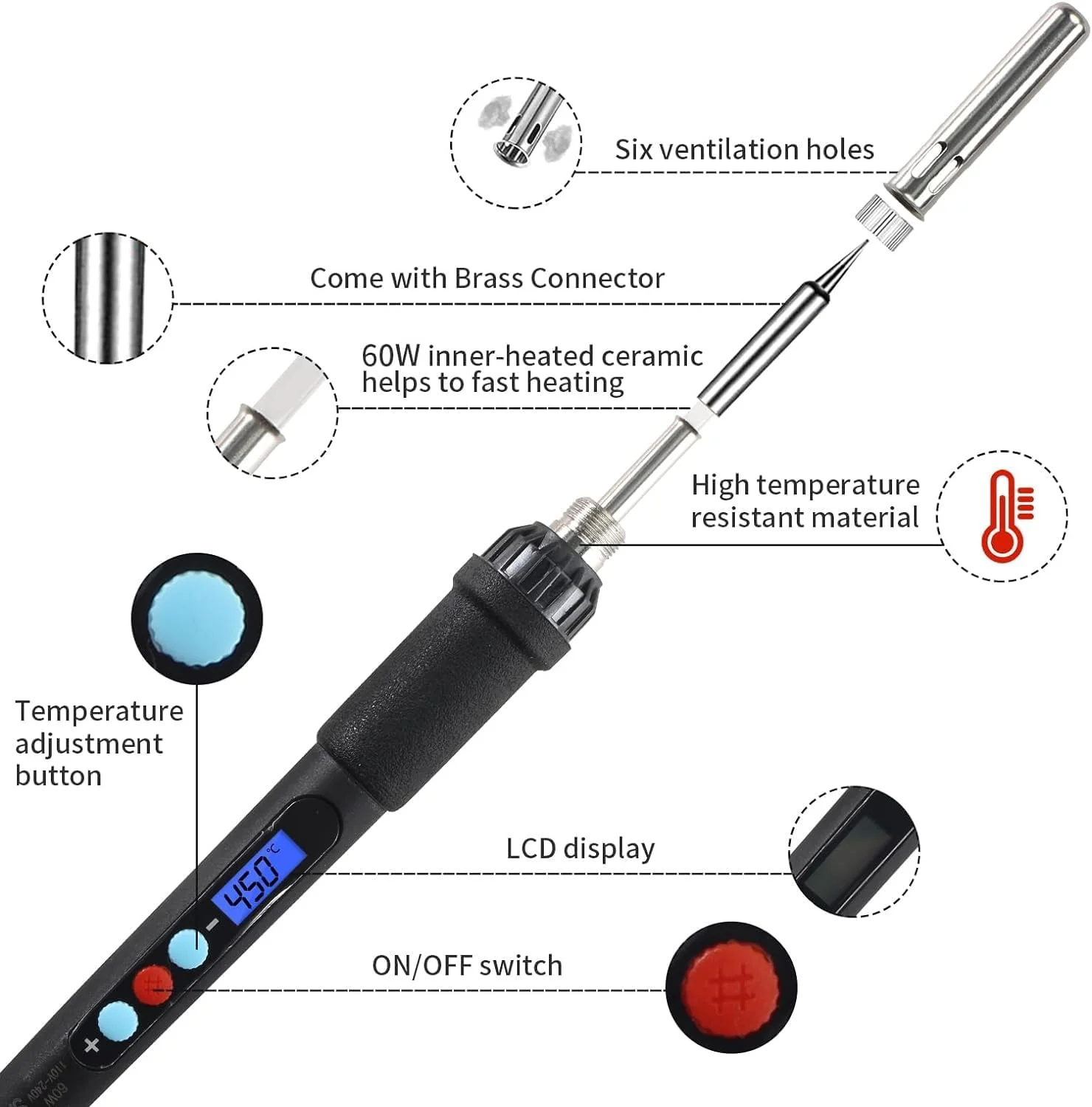 لوازم جانبی پرینتر سه بعدی - دستگاه پرس درج حرارتی برای پروژه های پرینت سه بعدی: با نوک های آهنی برنجی M2 M3 M4 M5 M6 M8 و مهره های رزوه ای M3xH4 M3xH6 و ابزار لحیم کاری