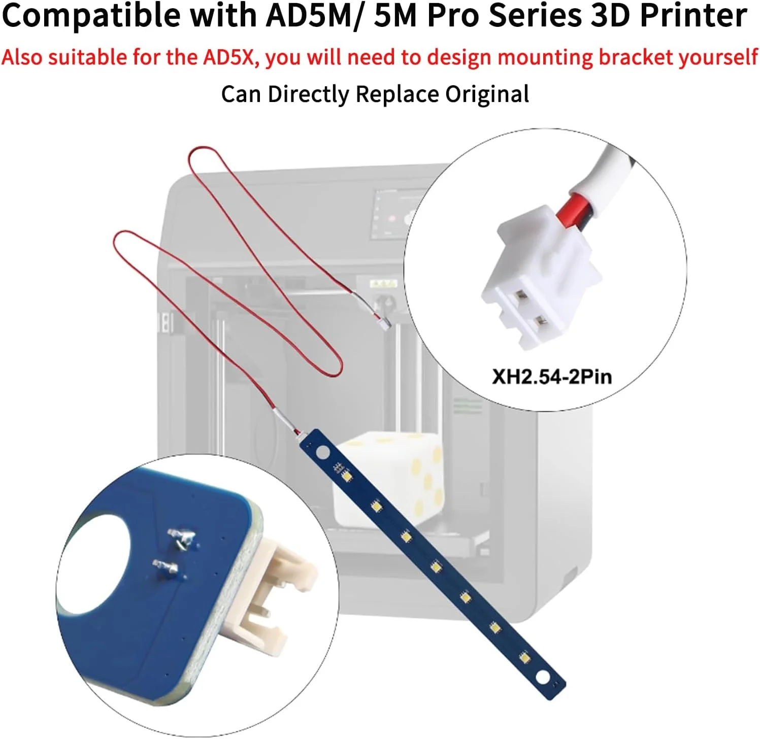 لوازم جانبی پرینتر سه بعدی Adventurer 5M/ 5M Pro 24V برد چراغ LED جایگزین: مهره های لامپ 7 عددی با کابل نوار نور سفید سرد انعطاف پذیر - افزایش روشنایی محفظه AD5M