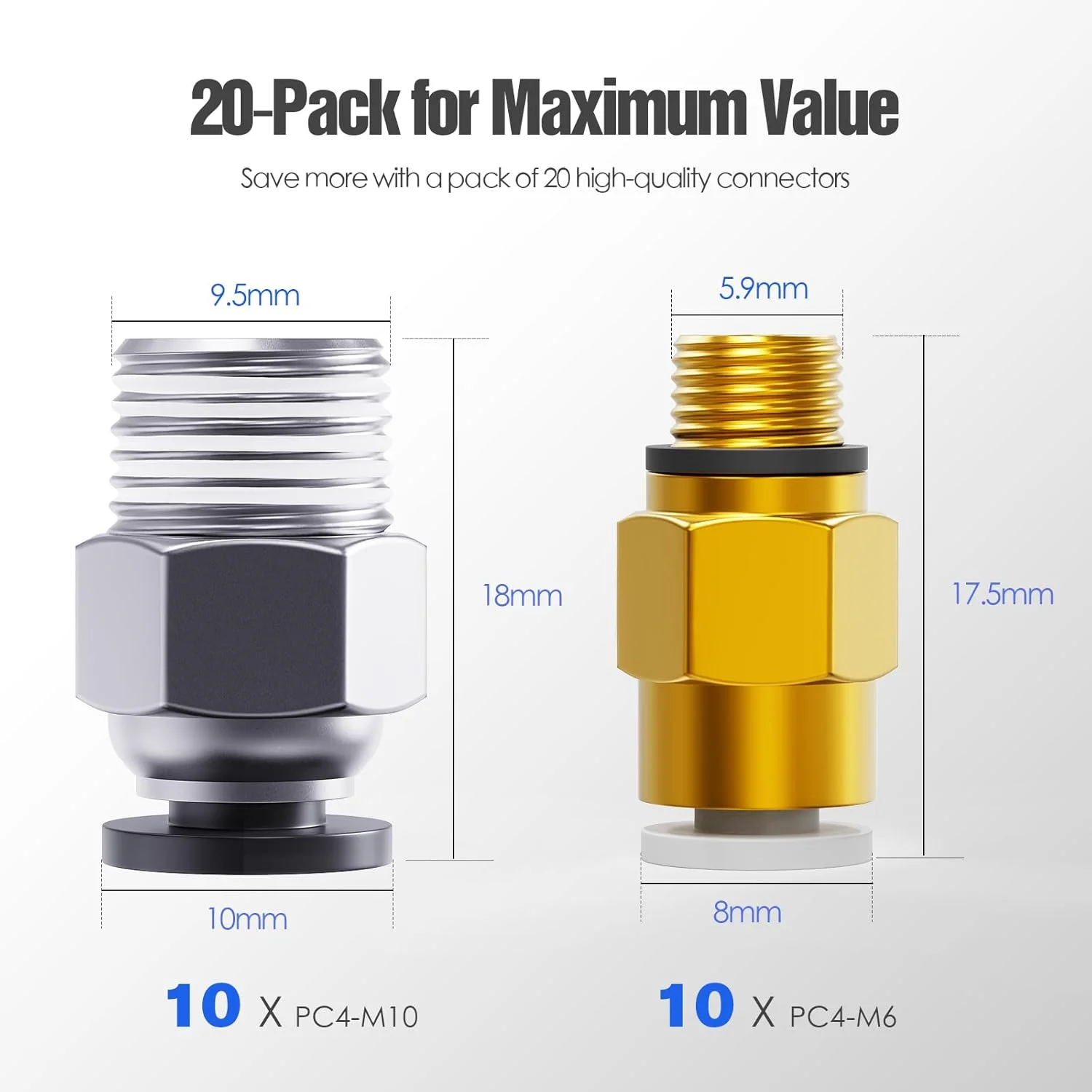 اتصالات لوله بوردن PTFE مدل PC4-M10 و PC4-M6، اتصالات سریع فشاری، کوپلر پنوماتیک فیلامنت 1.75 میلی متری، آداپتور فشاری - لوازم جانبی پرینترهای سه بعدی، ایده آل برای سیستم های پنوماتیک