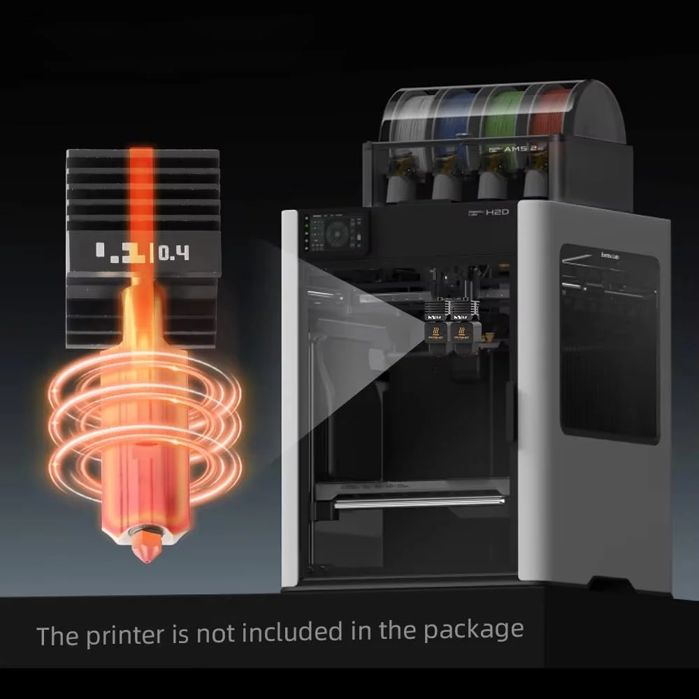 نازل ارتقا یافته H2D هات اند 0.4 میلی متری با نازل فولادی سخت شده قابل تعویض و روکش سیلیکونی سازگار با Bambu Lab H2D، لیزر H2D و لوازم جانبی هات اند پرینتر سه بعدی A1/A1 mini (استاندارد)