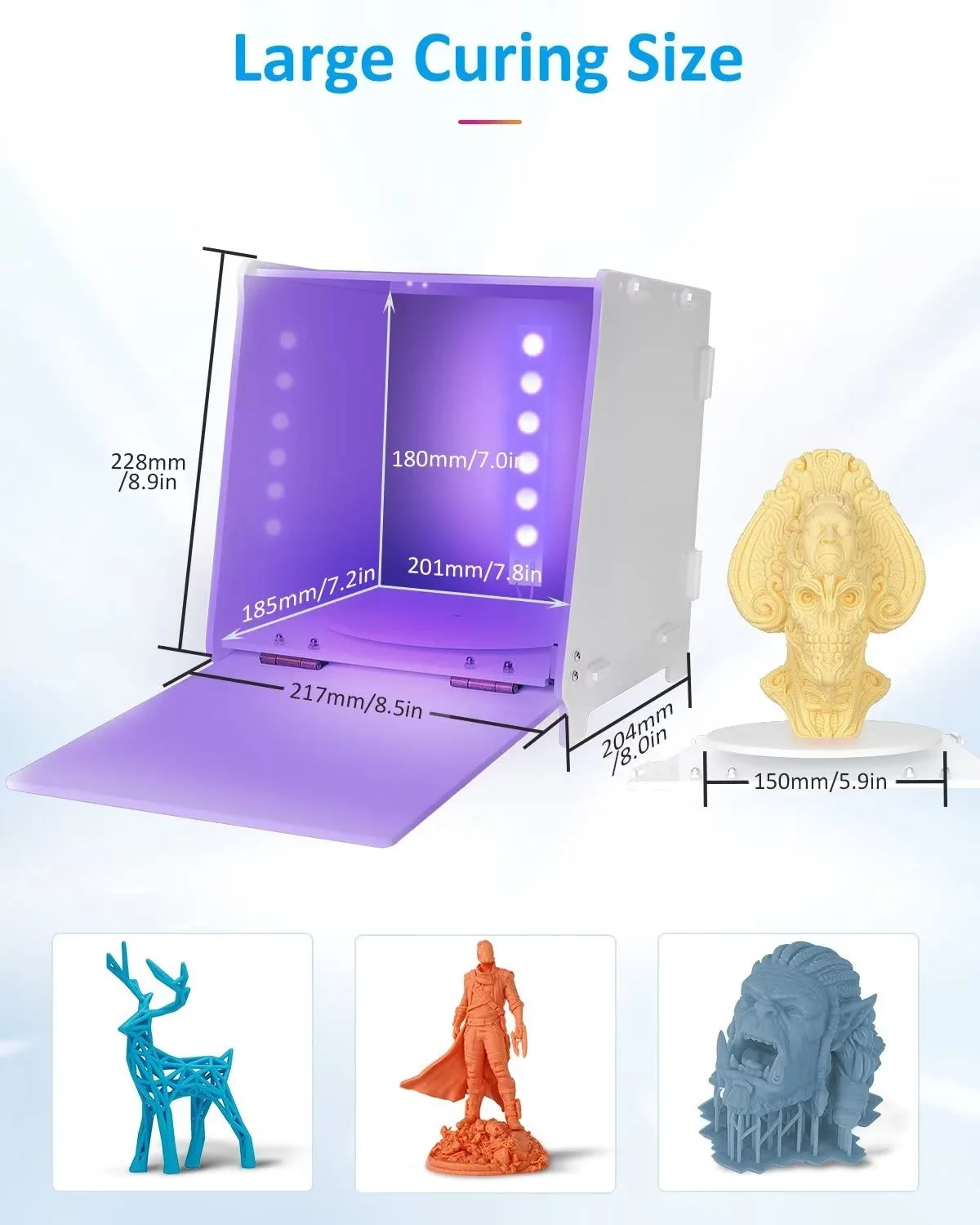 جعبه کیورینگ رزین UV جی‌تک با صفحه گردان 360 درجه، ایستگاه نور کیورینگ UV 405 نانومتری برای مدل‌های UV، کنترل زمان هوشمند، مناسب برای SLA/DLP/LCD