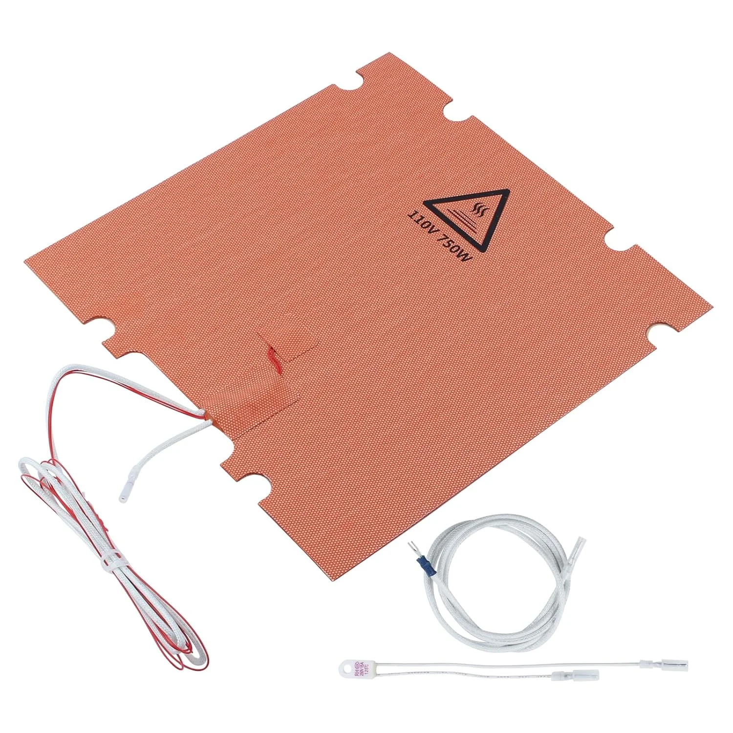 صفحه گرمایش سیلیکونی FYSETC برای پروژه ورون: صفحه گرمایش ارتقا یافته 300 * 300 میلی متر / 11.8 اینچ AC 110 ولت 750 وات با سنسور ترمیستور 3950 100K و فیوز حرارتی بیمتال - لوازم جانبی پرینتر سه بعدی