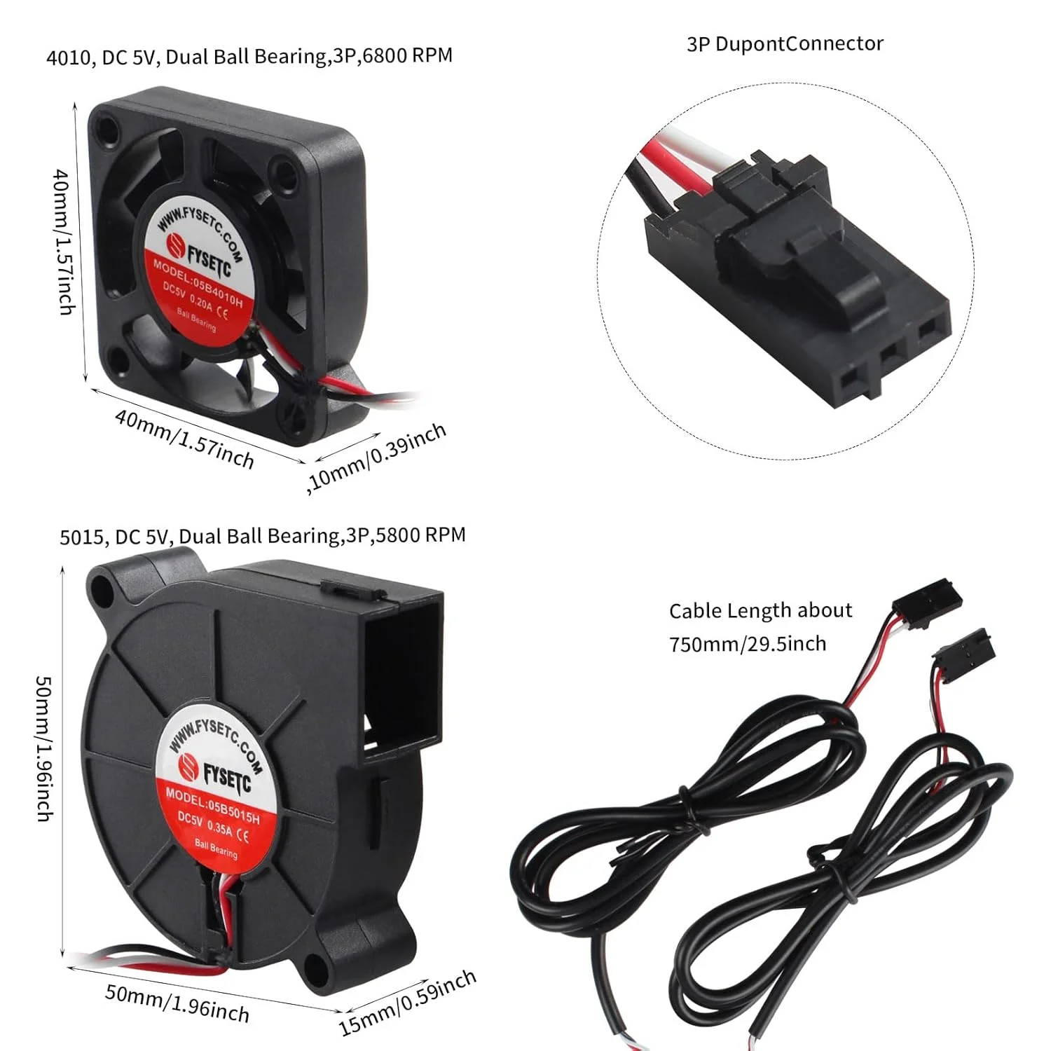 فن ۴۰۱۰ ۵۰۱۵ DC 5V مدل Prusai3 MK3S+ برای پرینتر سه بعدی، فن دمنده MK3S، رادیاتور خنک کننده اکسترودر برای لوازم جانبی DIY هات اند پرینتر سه بعدی