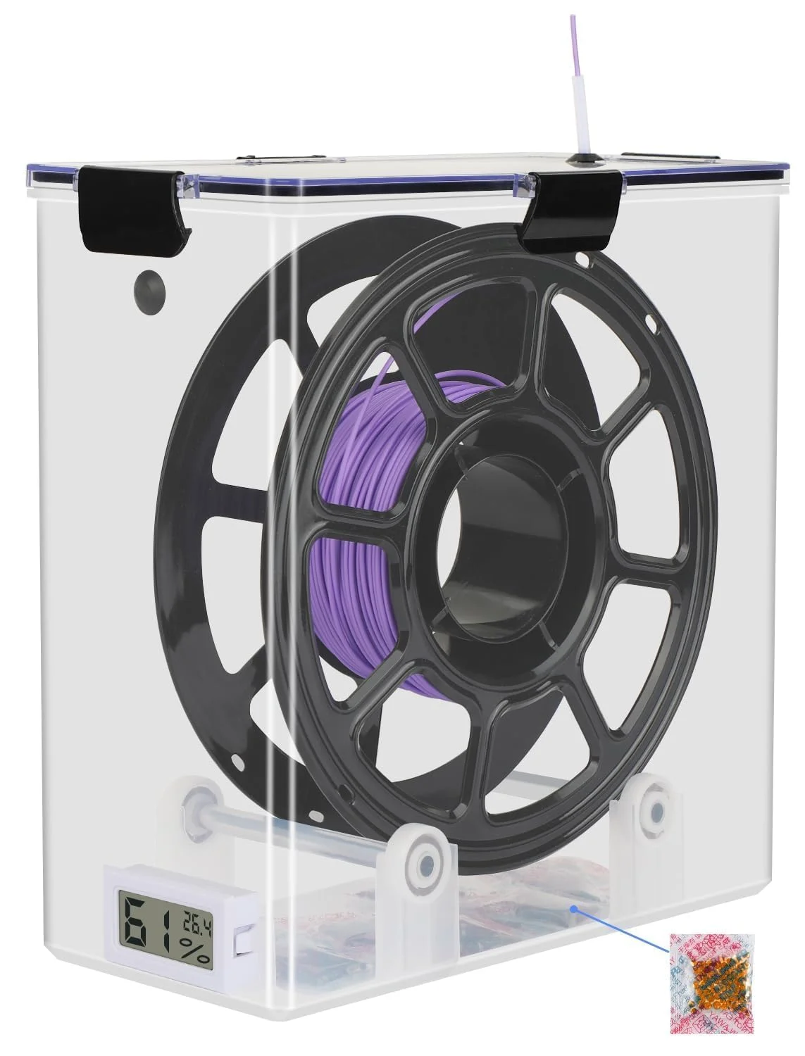 جعبه نگهداری فیلامنت پرینتر سه بعدی، جعبه خشک کننده فیلامنت برای چاپ سه بعدی، محافظت و آب بندی فیلامنت ها با رطوبت سنج و ماده خشک کننده تغییر رنگ دهنده برای PA نایلون، PLA، PVB، PETG، ABS، TPU 1.75mm 2.85mm