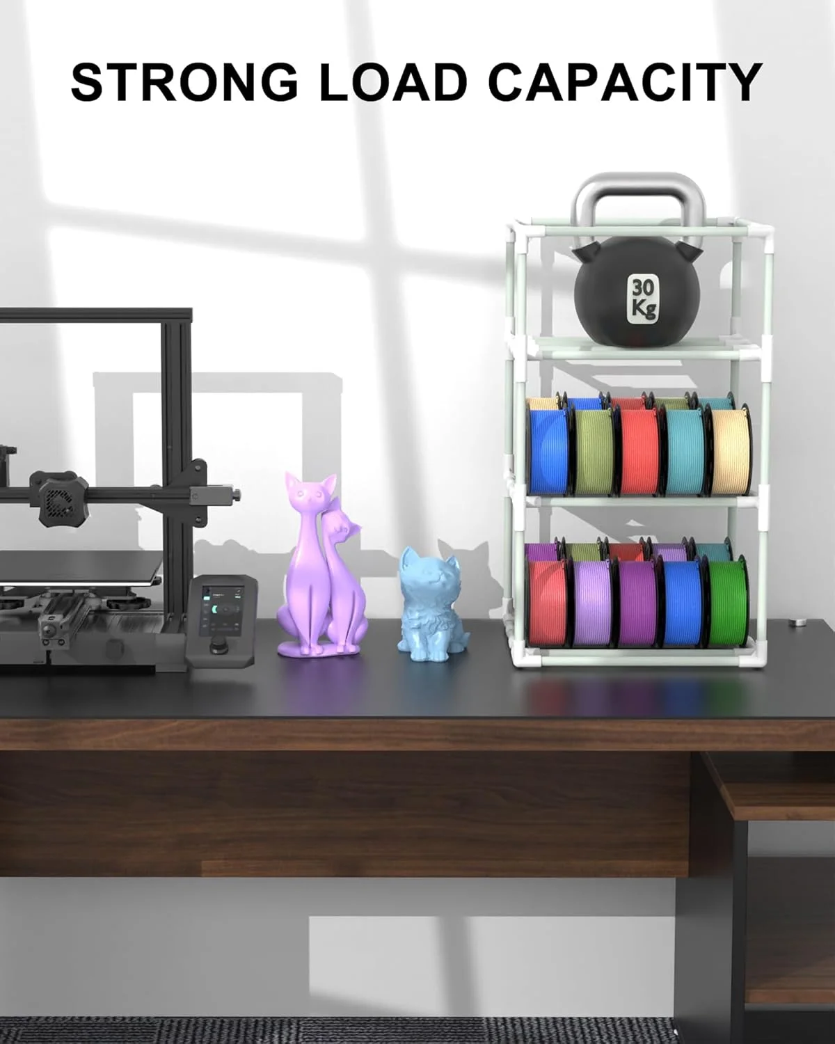 قفسه نگهداری فیلامنت پرینتر سه بعدی با روکش چرمی آکسفورد، جعبه نگهداری فیلامنت سه بعدی ضد رطوبت سه طبقه، براکت قابل تنظیم برای قرار دادن انواع فیلامنت سه بعدی